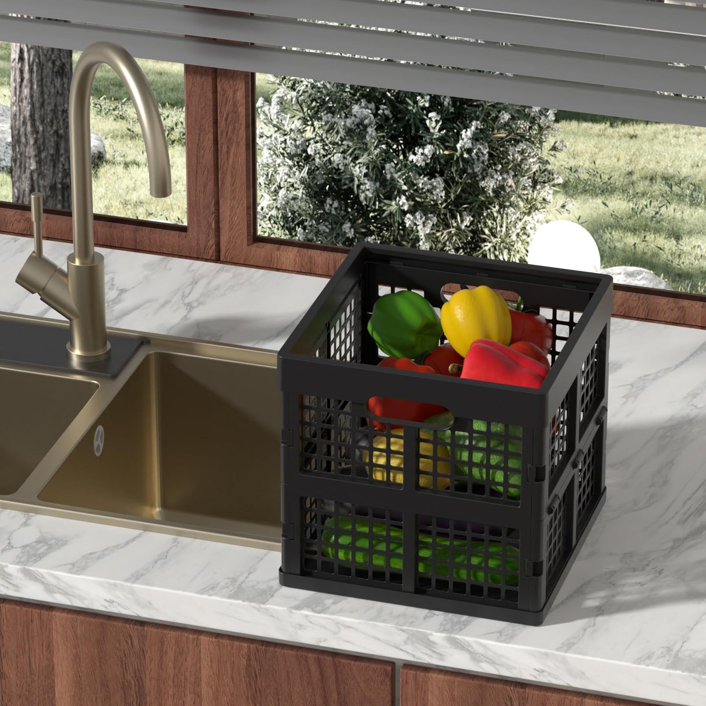 Xeabia 18 L Square Milk Crate, Plastic Stackable Storage Milk Crates, 3 Pack, Black