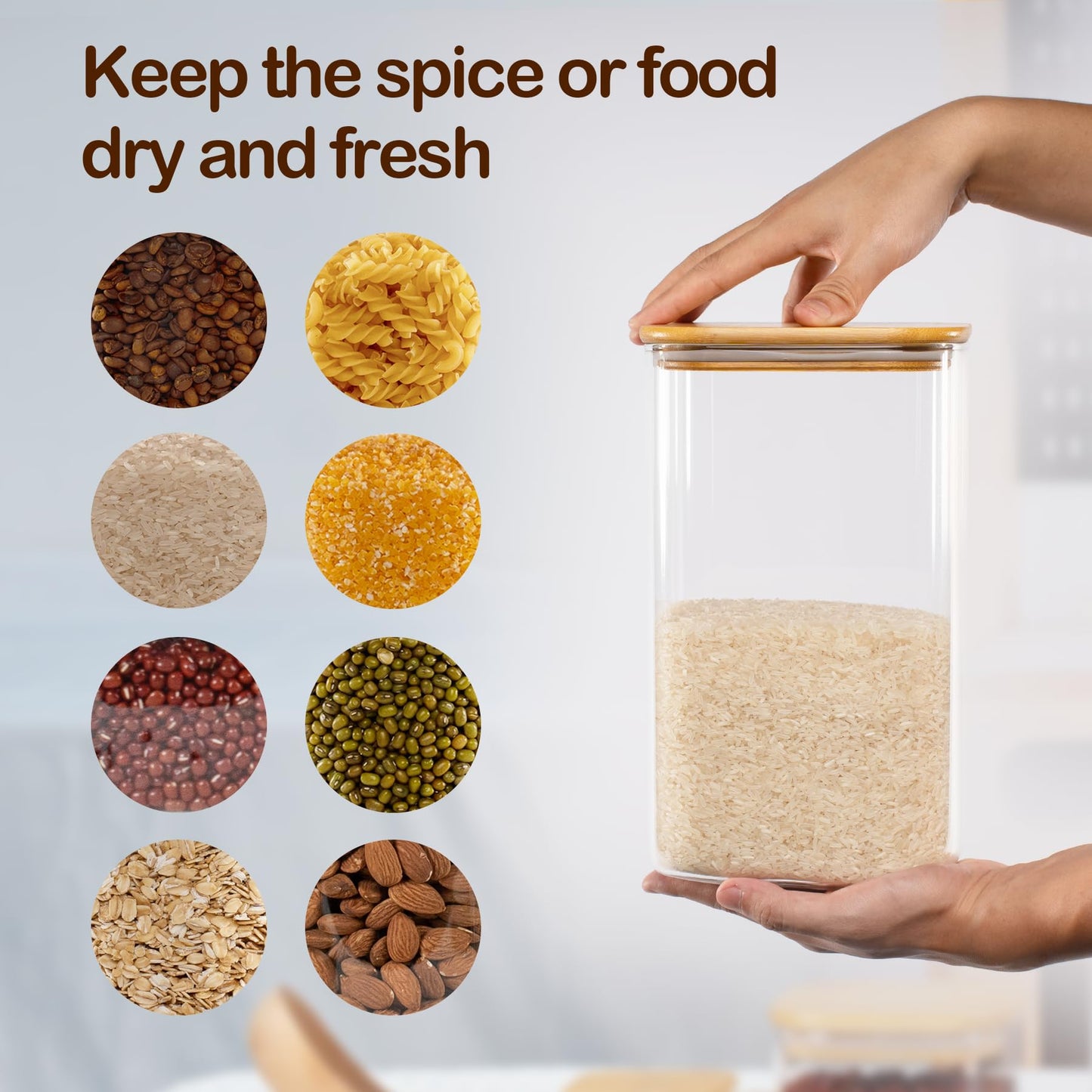 D2scrma 156oz Airtight Glass Square Storage Canister with Bamboo Lid Set of 2(4600ml*2) Large Gallon Glass Jars for Sugar, Flour, Cookies and Coffee beans (‎with Black Lable)