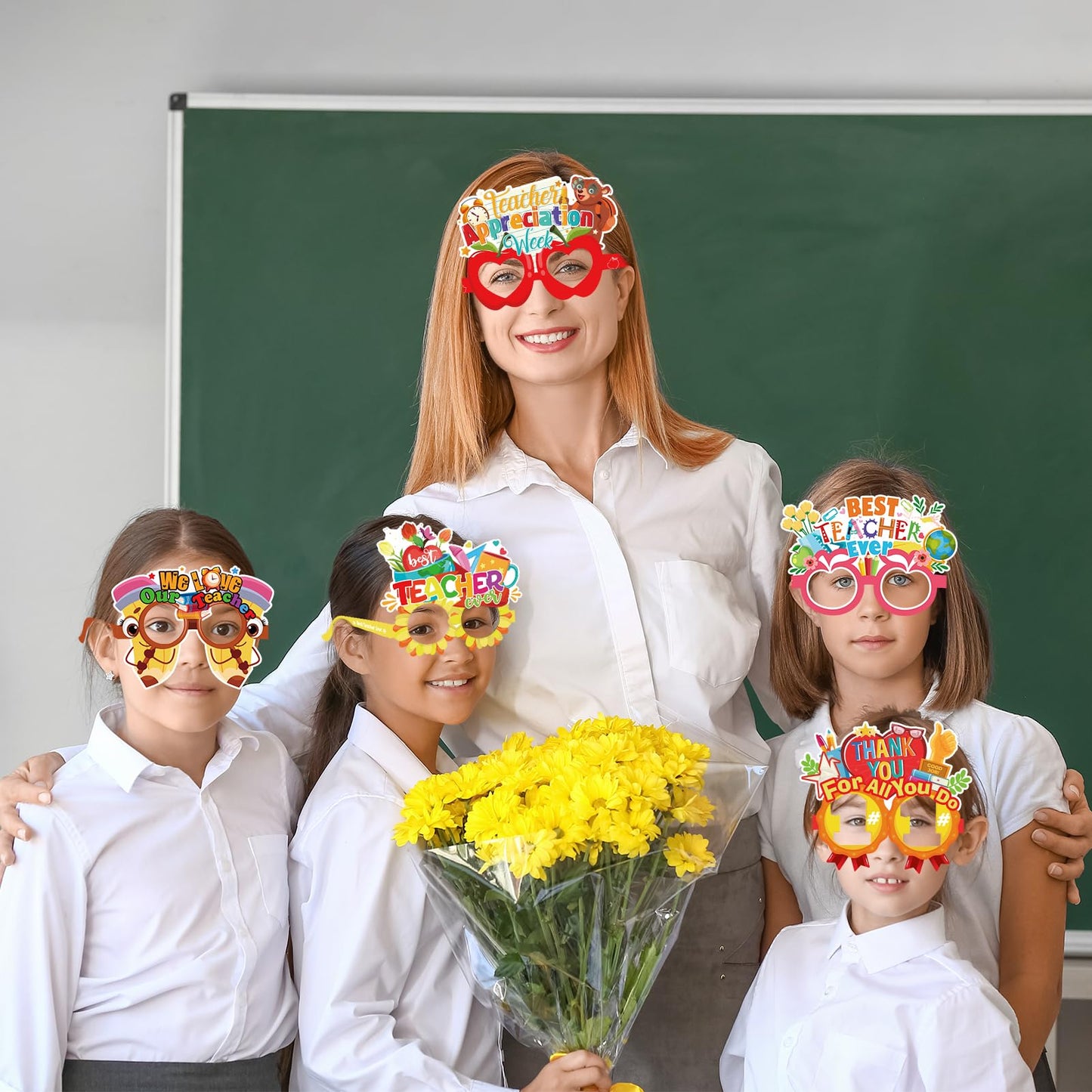 HOWAF 28pcs Thank You Teachers Paper Eyeglasses for Teacher Appreciation Week Photo Booth Props, Teacher Appreciation Week Eyewear Glasses for Teachers Day Decorations, Thank You Teachers Glasses