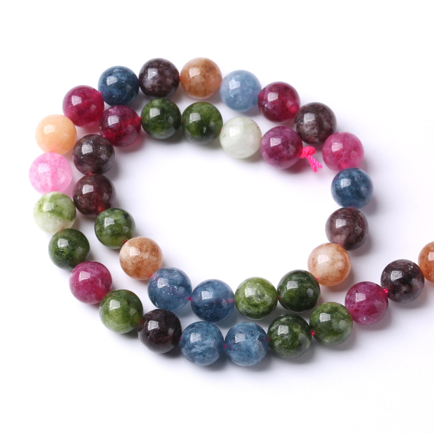 36pcs 10mm Natural Colorful Tourmaline Jade Stone Beads Round Loose Crystal Healing Energy Beads for Jewelry Making DIY Bracelet Necklace Earrings 15" (10mm, Colorful Tourmaline)