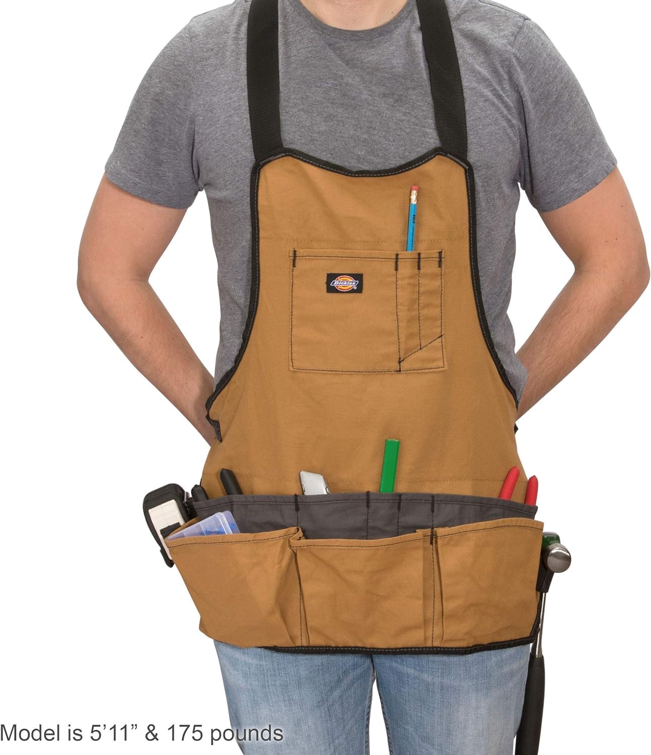 Dickies 16-Pocket Workshop Bib Apron, Durable Canvas Construction, Reinforced Edges, Adjustable Belt, Grey/Tan