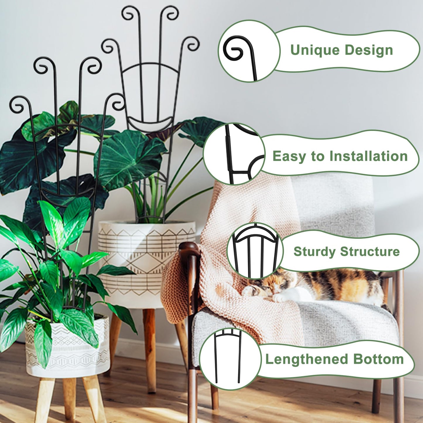 32.6in Monstera Plant Support Stakes for Indoor Plants, Metal Garden Plant Trellis for Climbing Plants, Pothos Vine Snake Climber Support，2p