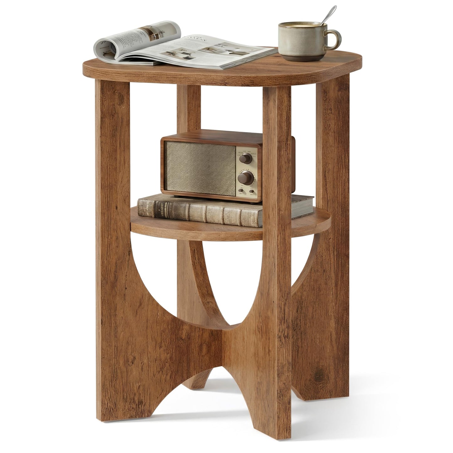 VASAGLE Side Table, 2 Tier Small Accent End Table, Nightstand with Lower Shelf for Small Spaces, Living Room, Bedroom, Honey Brown ULET233M101S