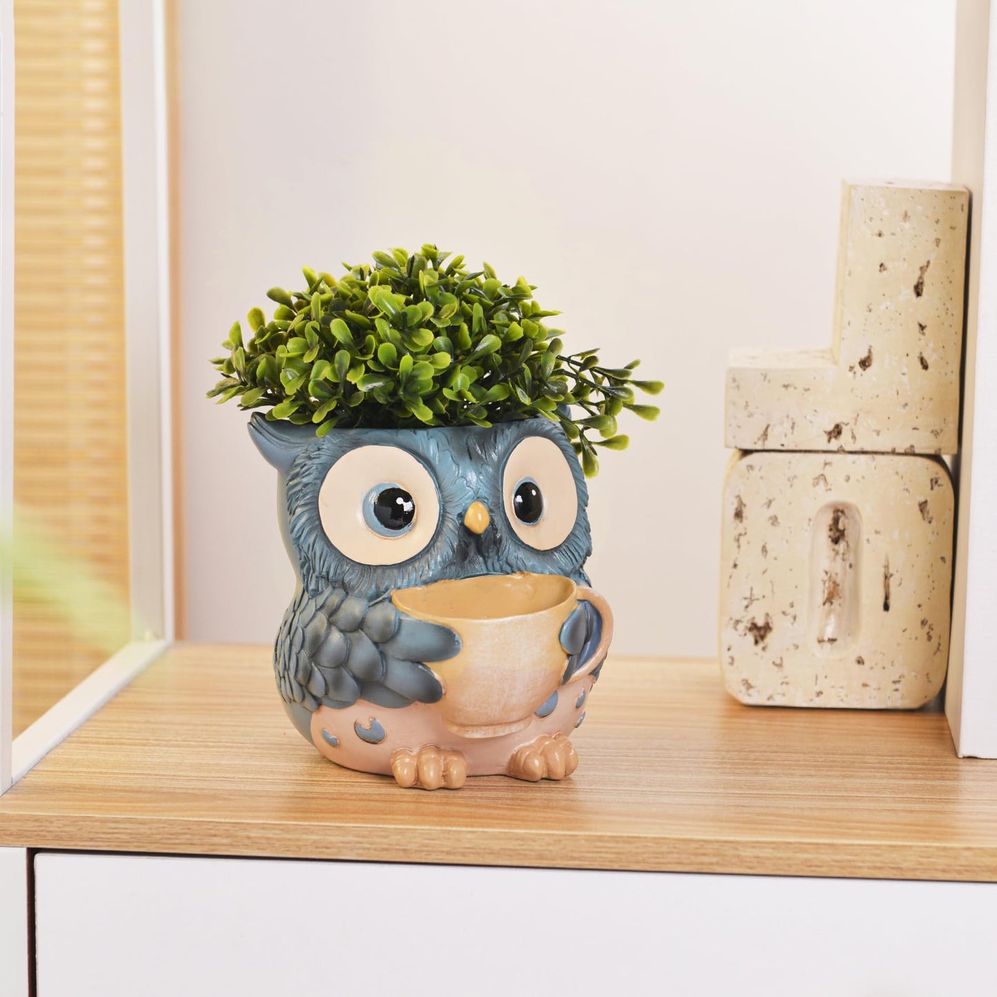 Saysmile Unique Owl Plant Pots Indoor, Cute Small Succulent Pots with Drainage Hole, Watering Owl Planters for Indoor Outdoor Plants, Resin Flower Pot for String of Pearls, Gift Ideas for Mother