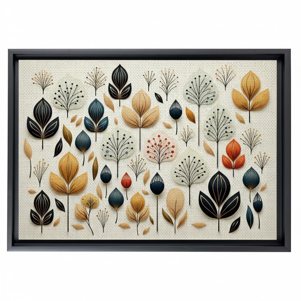 Scandinavian Folk Art, Black and Beige Abstract Botanical Wall Art for Scandinavian Home Decor, Decor Canvas, Art Print