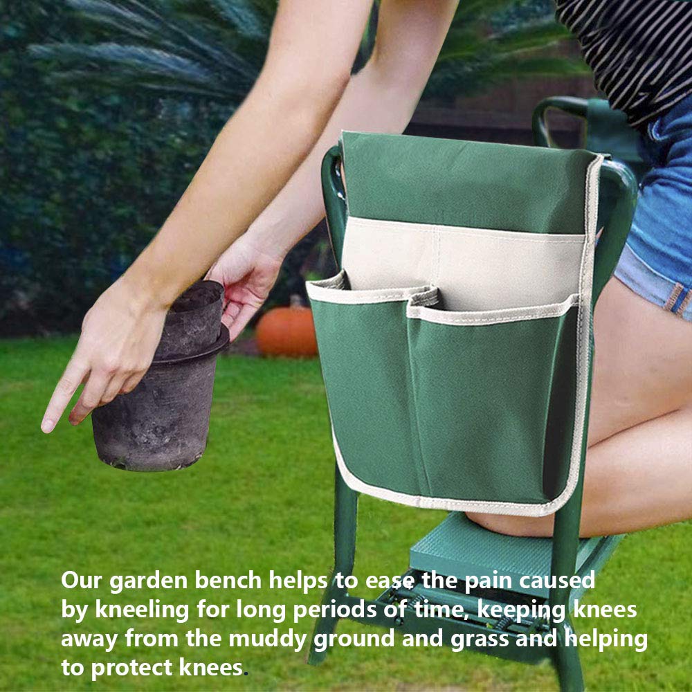 PLKO Garden Kneeler and Seat Stool Heavy Duty Garden Folding Bench with Large Tool Pocket and Soft EVA Kneeling Pad for Gardening Lovers