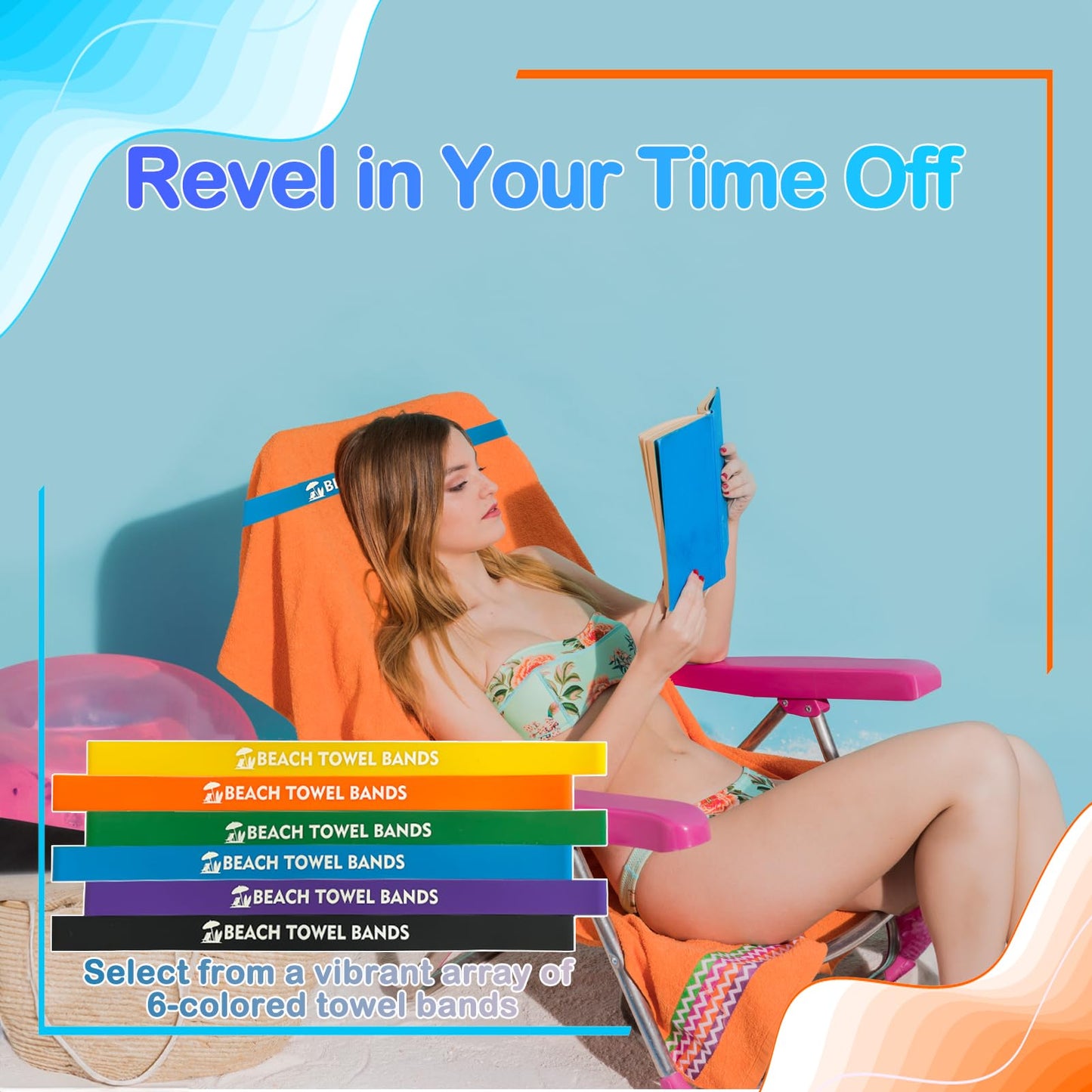 Tailoreadily 6 Pack Towel Bands, Beach Pool Cruise Chair Essentials, Keep Towels from Blowing Away, Beach Accessories for Vacation Must Haves, Great Alternative to Secure Clips, Multicolor