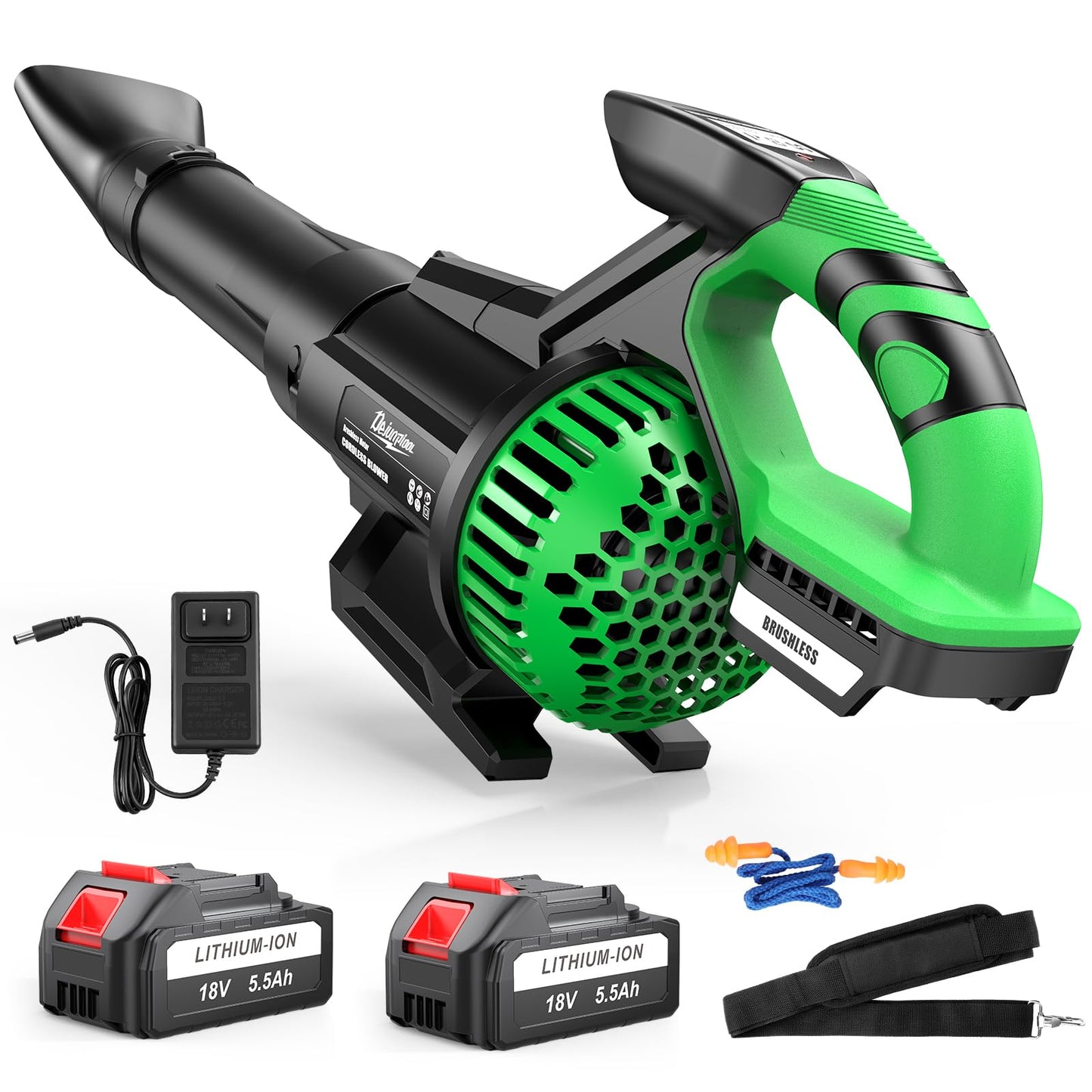 Leaf Blower Cordless with 2X 5500 mAh Battery and Charger, 710 CFM/180 MPH Brushless Electric Leaf Blower with Shoulder Strap, 3-Speed Modes, Powerful Handheld Blowers for Lawn Garden Yard Care
