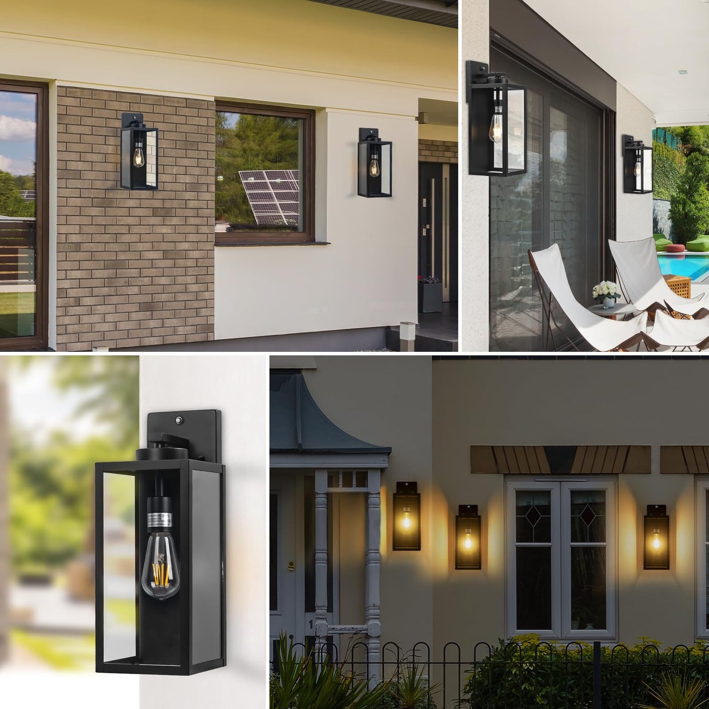 16-inch Dusk to Dawn Outdoor Wall Light Fixture, Large Black Exterior Wall Lantern Waterproof, Farmhouse Porch Sconce Lighting, Modern Wall-Mounted Outside Lights for House Garage, Patio Lamp, 2 Packs