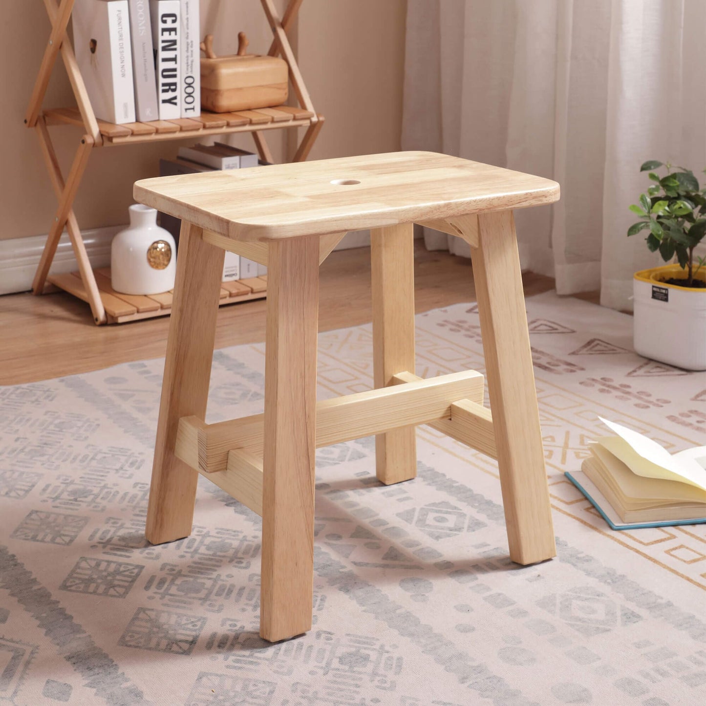 Lestar Wooden Stools,Rectangular Solid Wood Stool, Small Wood Stool 18" Height for Living Room, Kitchen, Bathroom