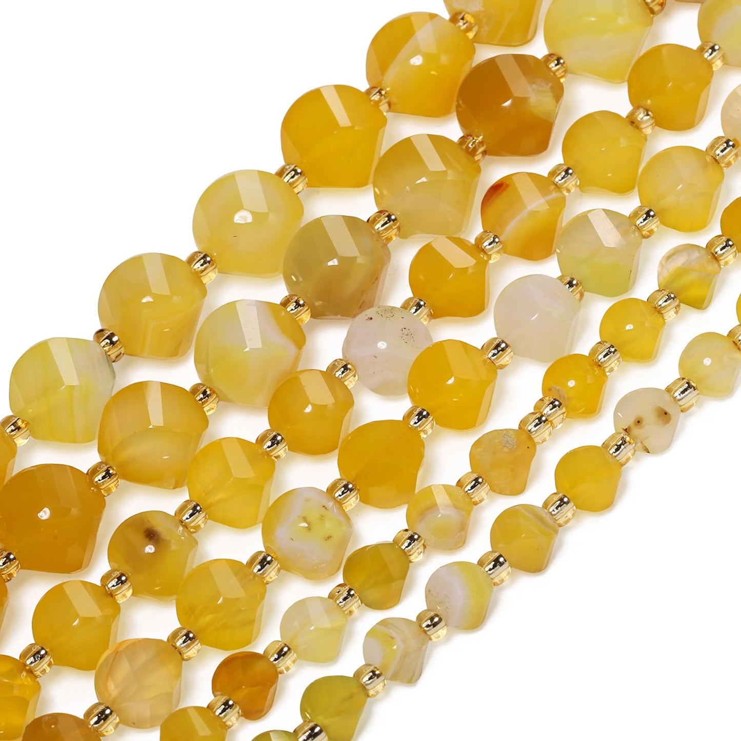 Yochus 42pcs Natural Yellow Striped Agate Stone Beads for Bracelet，2strands 6mm Facted Twist Loose Gemstone Beads for Jewelry Making DIY Craft Necklace Earring
