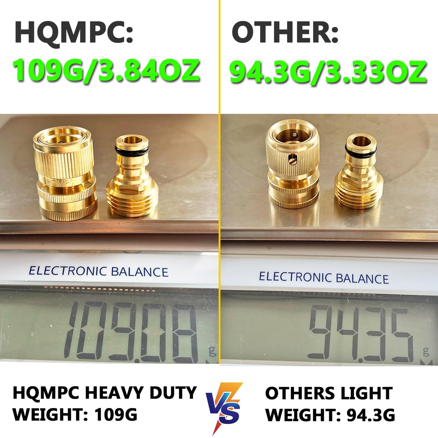 HQMPC Garden Hose Quick Connect Solid Brass Quick Connector Garden Hose Fitting Water Hose Connectors Garden Hose Disconnect 3/4 inch GHT (2Sets) (2Female+2Male)