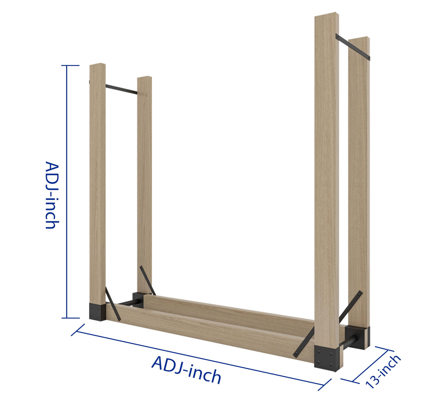 Fire Beauty Firewood Log Storage Rack 2-Pack Bracket Kit, Heavy Duty Adjustable Length,Triangular Stabilizer