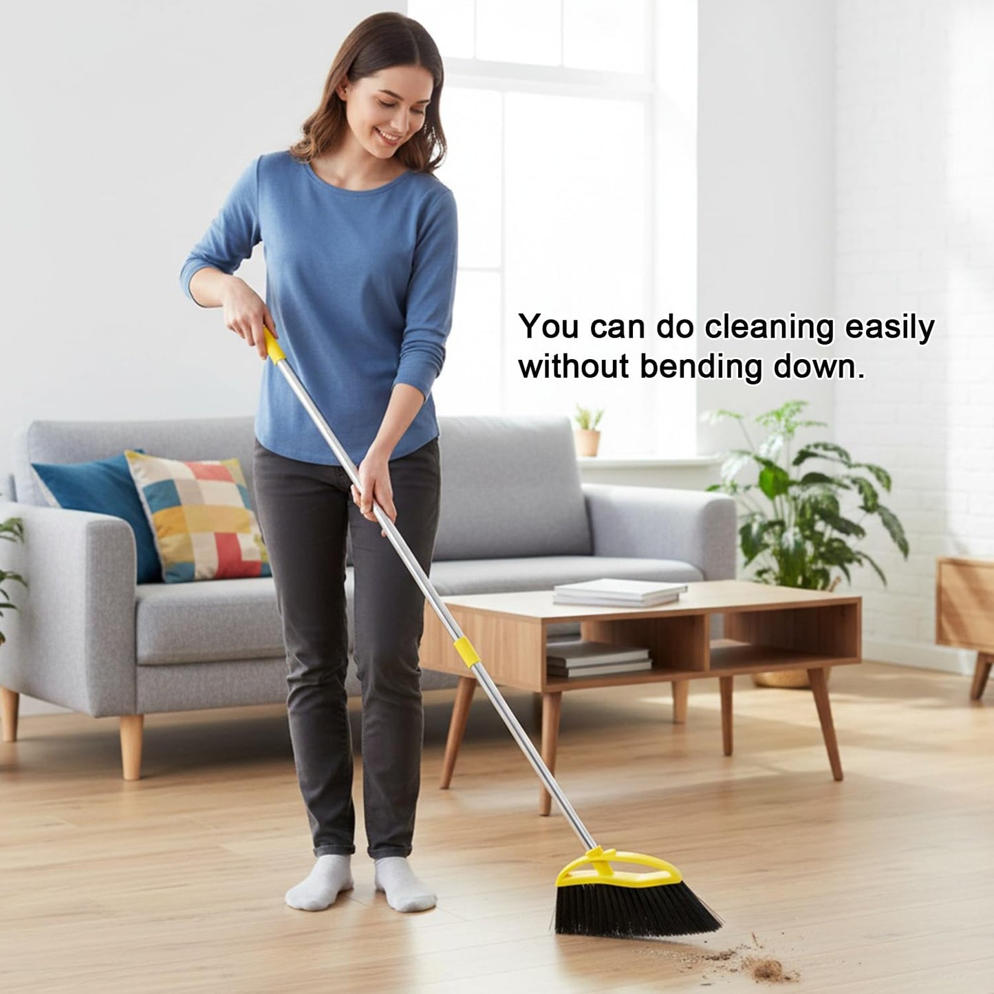 Gloffer Soft Bristles Broom for Indoor Sweeping, Household Cleaning Angle Broom with 55inch Long Handle for Home Office Hardwood Tile Floors Kitchen