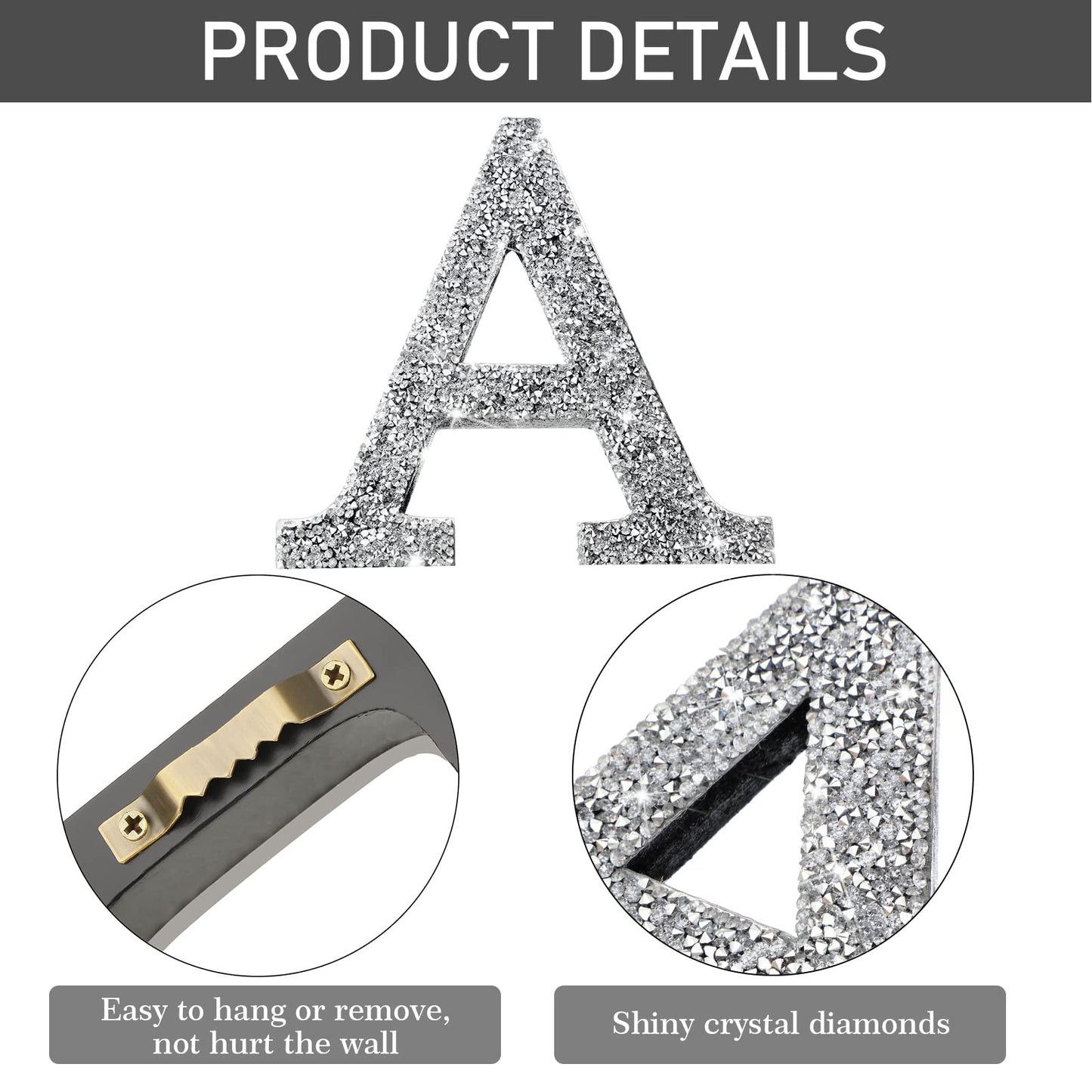 Qunclay Silver Crystal Diamond Bling Letters Crushed Diamond Decoration Wooden Glitter Letter with Screw and Hooks Rhinestone Gift for Wedding Y2k Mcbling Bedroom Wall Decor(Letter A,5.7"l X 5.7"w)