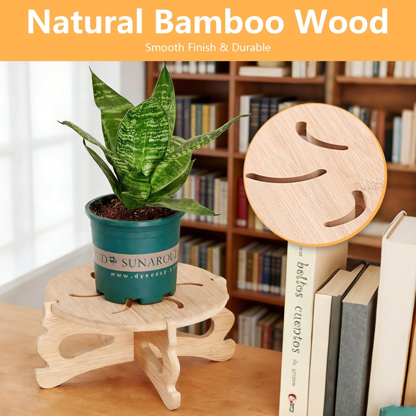 Risirica 2Pc Plant Stand Indoor,Natural Bamboo Plant Stand Indoor,No Screws Required Stable Outdoor Plant Pot Stand for 5-15 lnch Pots,Mid-Century Modern Plant Stool for Living Room, Balcony, Office