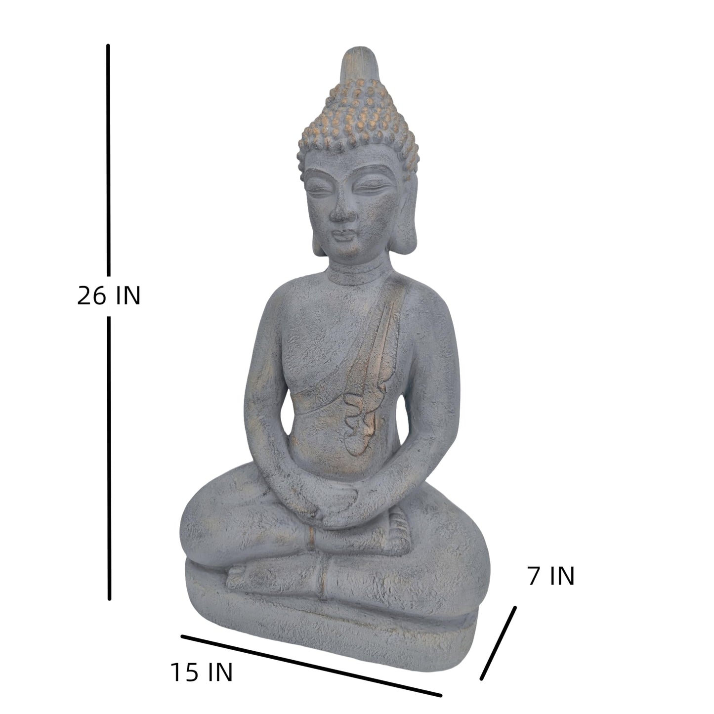VANZUNE MGO Buddha Statue 26''H Meditative Indian Buddha Statue Buddha Sculpture with Dhyana Mudra Hand Gesture for Tranquil Home Decor Living Room Bedroom Office Tabletop and Gifts, Gray