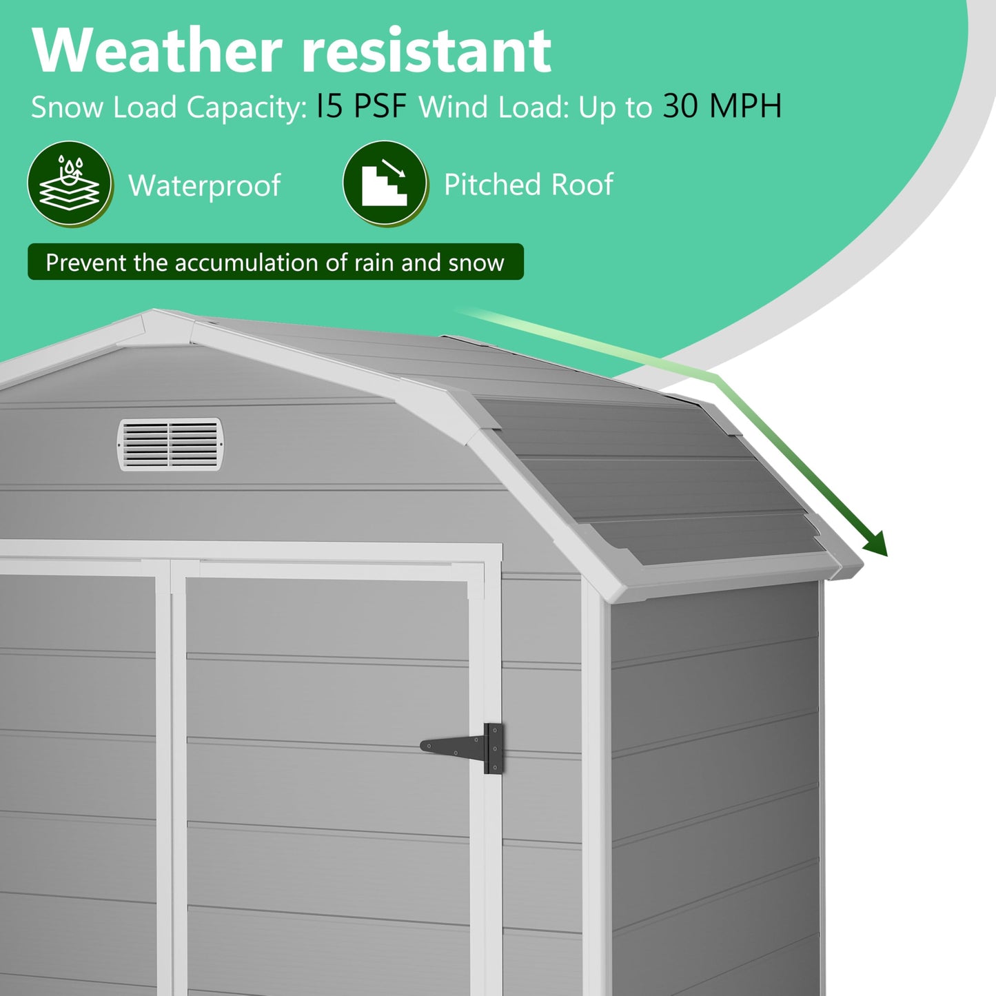 6x4.5 ft Resin Storage Shed with Floor, Outdoor Garden Shed for Backyard, Large Plastic Storage Shed with Double Doors, Weatherproof Tool Shed for Bike, Patio, Lawn