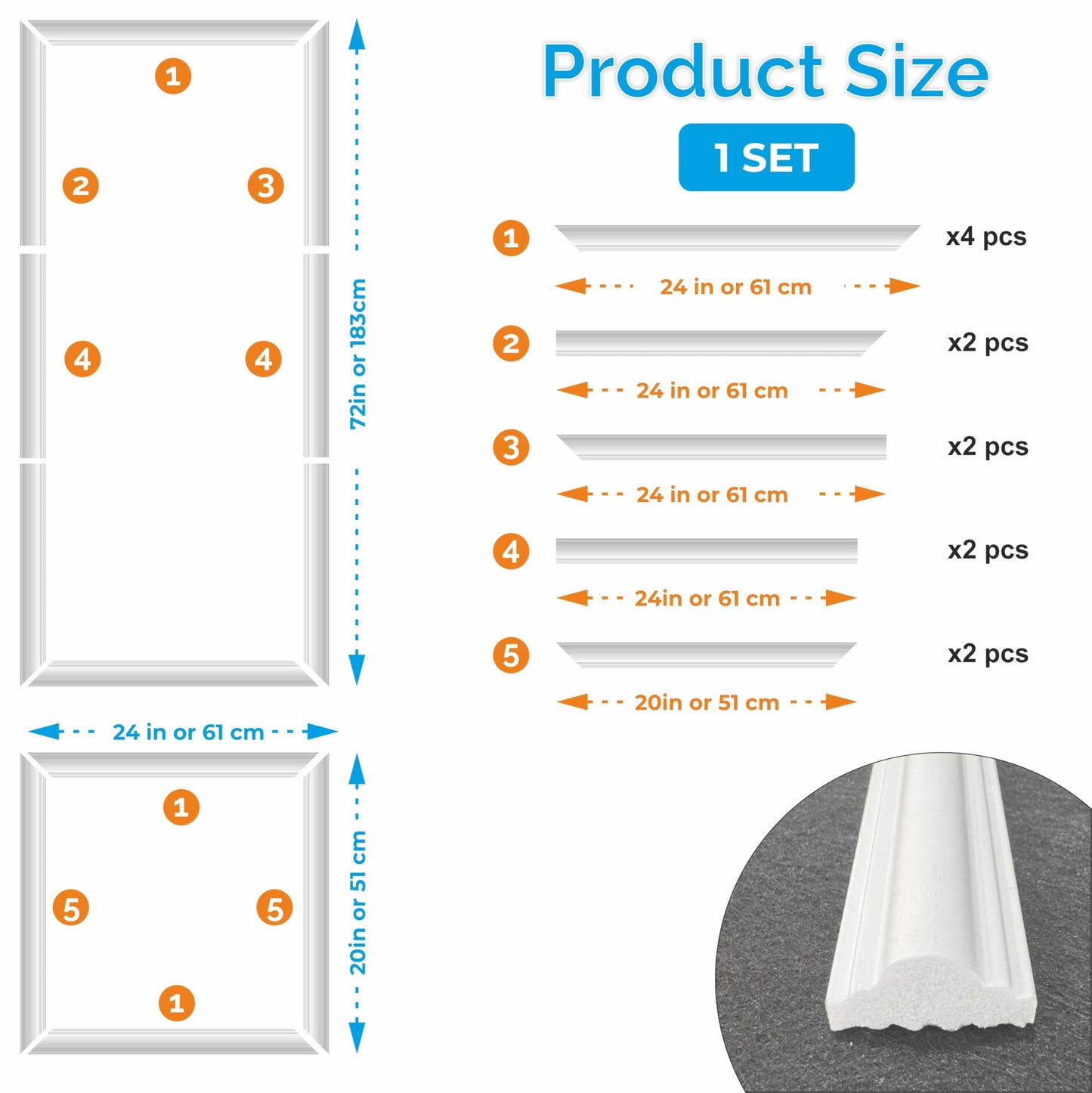 Birdeco Easy Installation Wall molding kit for DIY Lovers, pre-Cut, Ready to Assemble with Glue | 2 Top 2 Bottom Frame