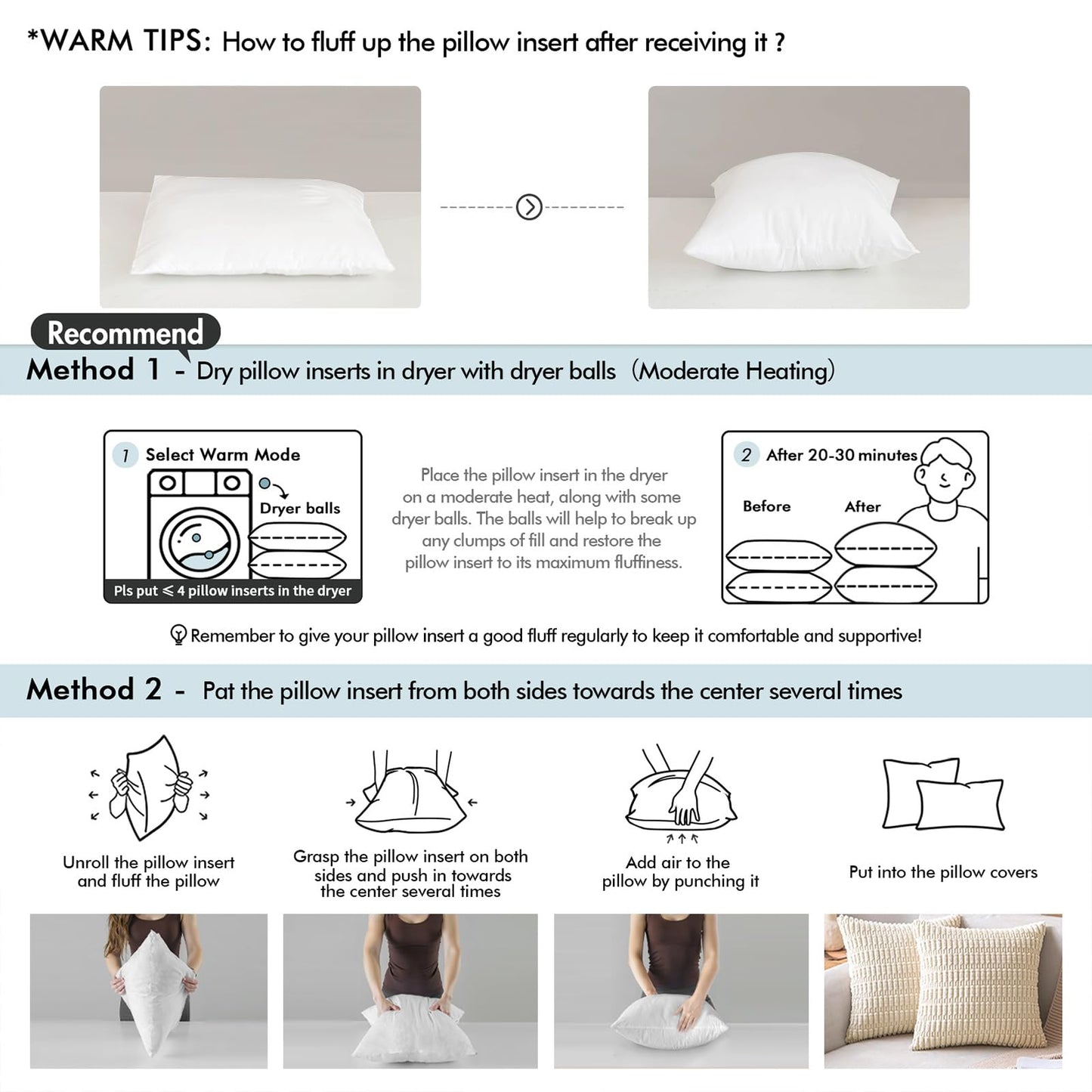 MIULEE Throw Pillows Inserts, Pack of 2 18x18 Inch 100% Virgin Fiber Filling Bed Couch Pillows