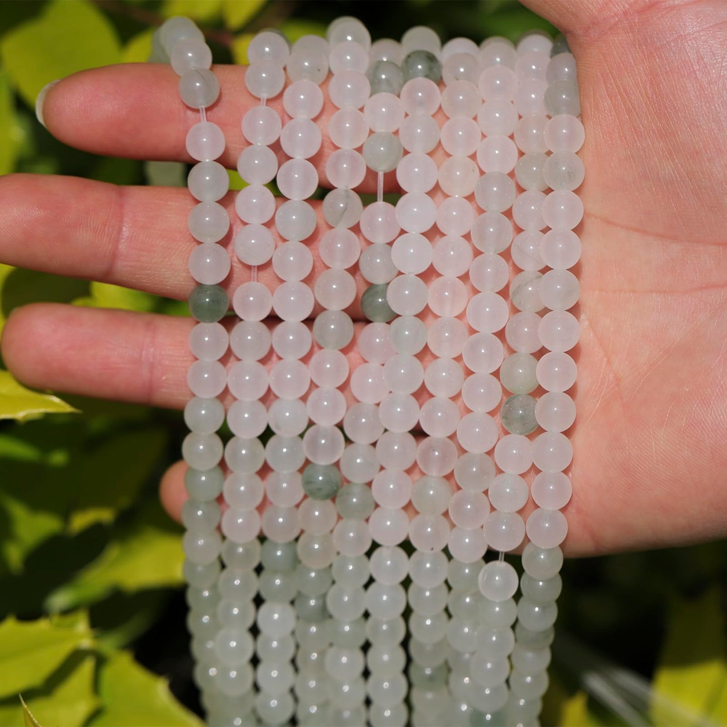 6mm Natural Stone Beads 65pcs White Jade Jasper Polished Round Smooth Crystal Loose Gemstone Beads for Jewelry Making DIY Bracelet Necklace Earring Crafts Supplies