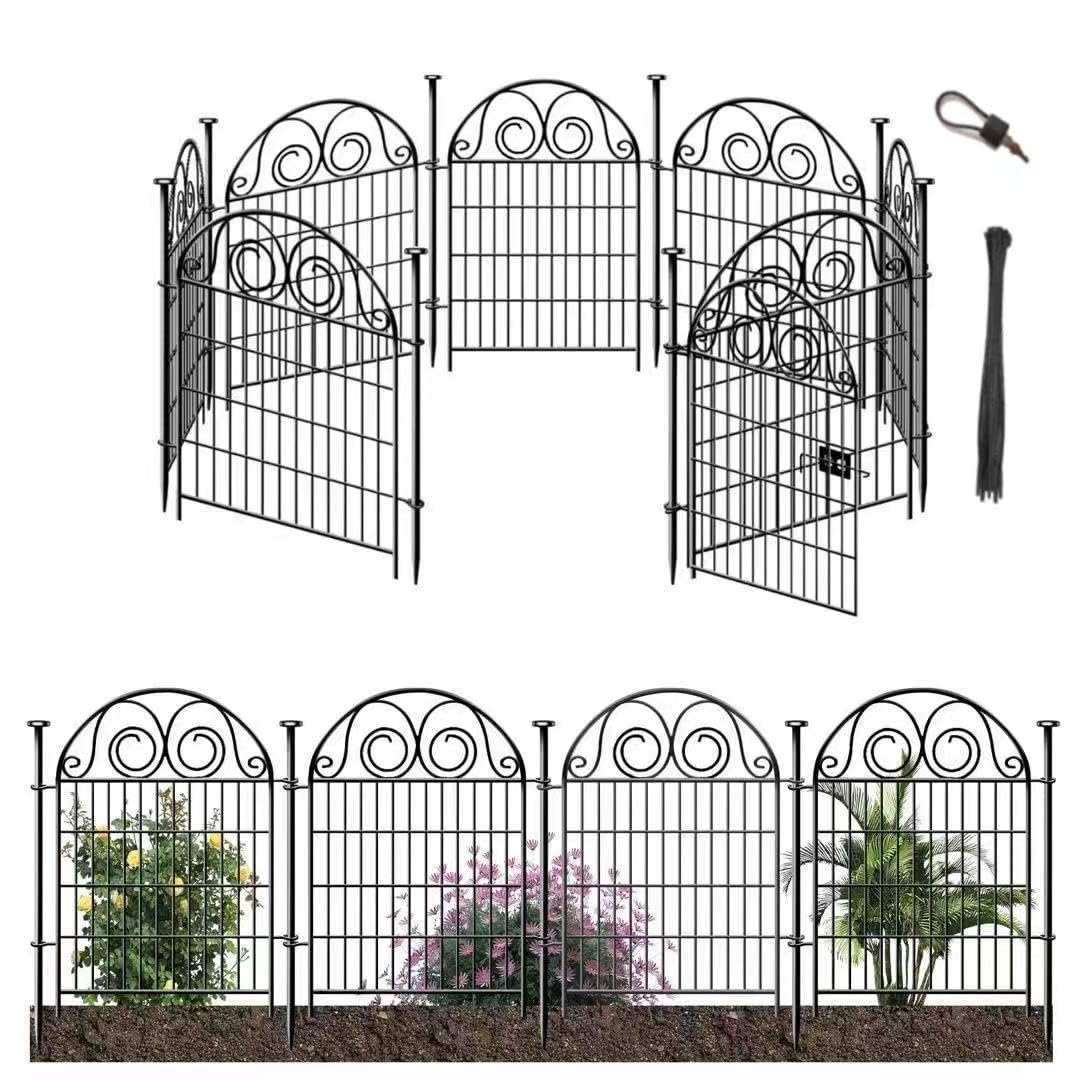 Getlay Tall Garden Animal Barrier Fence With Gate, 40 in(H)×27 in(L) 8 Panels Dog Digging Fences Barrier, Black Metal Temporary Fencing, Reusable Defense Fence For Outdoor Yard. Total 17.5 Ft│Patented
