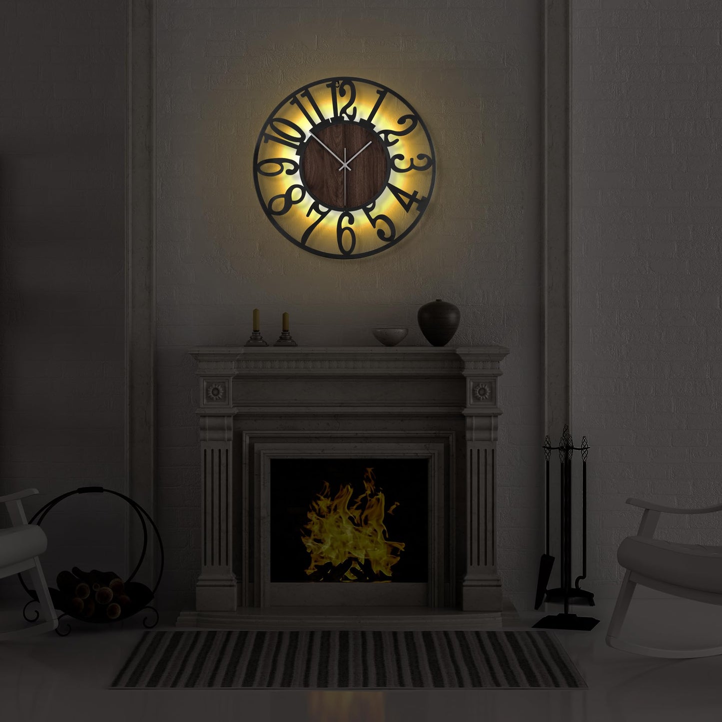 LEIKE Large Wall Clock 20'' Lighted Rustic Wood Clock with Remote Timer, Silent Battery Operated Modern Oversized Wall Clock for Living Room, Bedroom, Farmhouse, Home Decor, Large Number Display