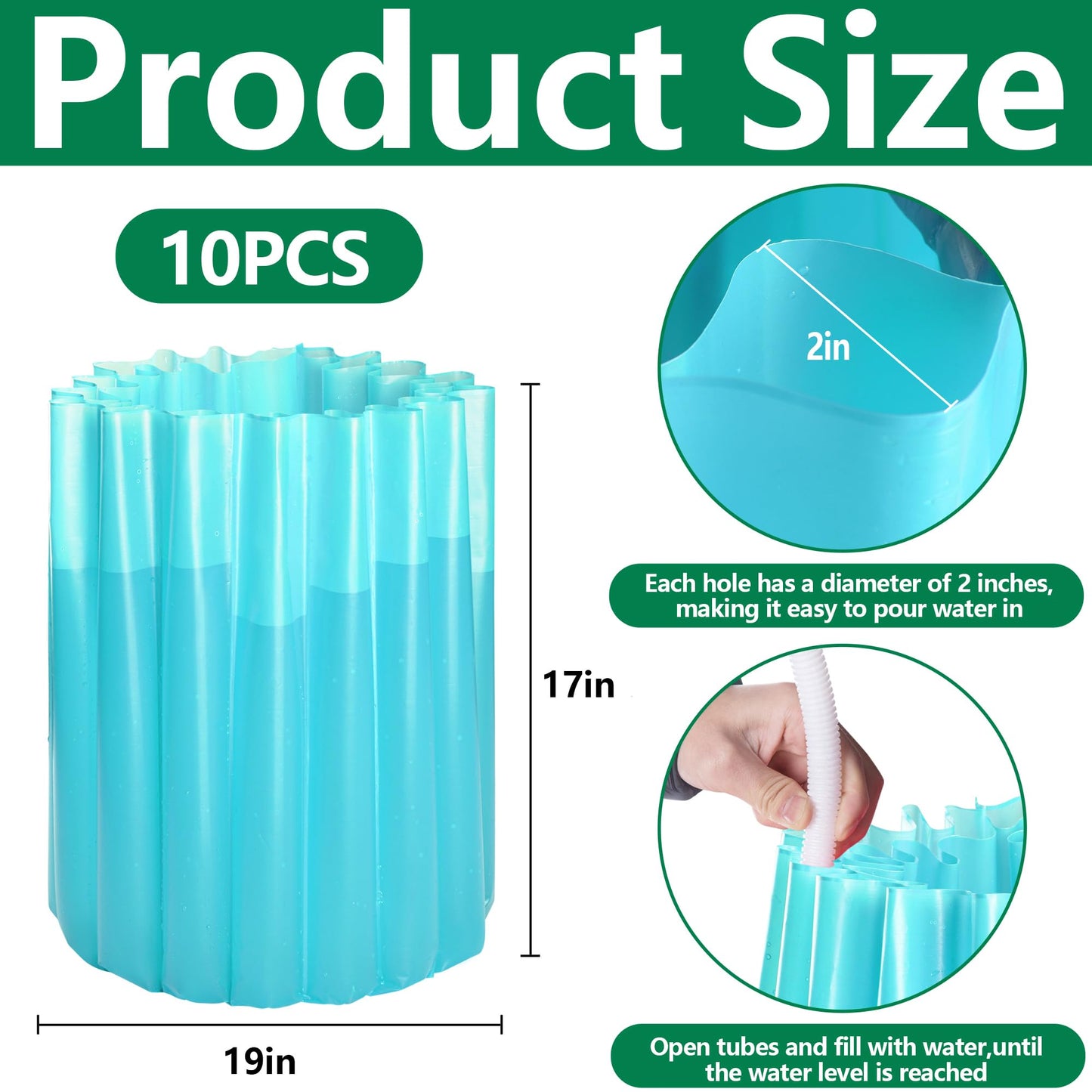 Adnee 10 Pack Water Filled Plant Protectors-19 x 17 Inch Reusable Wall of Water Plant Covers for Tomato Plants-Blue Early Season Insulating Plant Protective Cover for Outdoor Winter Freeze Protection
