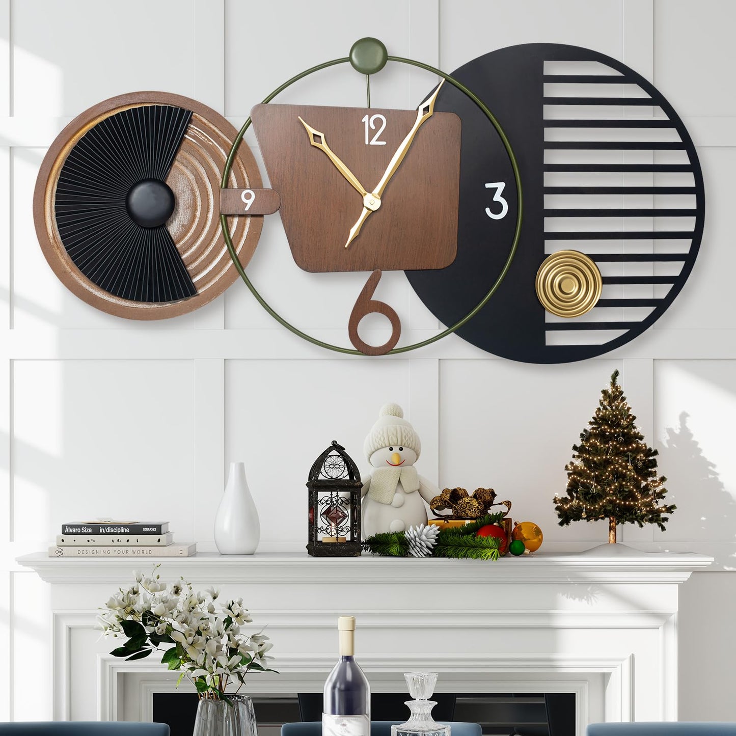 Tiuposr 41x20 Inch Modern Wall Clocks, Large Round Decorative Clock, Silent Non-Ticking Battery Operated Timepiece for Living Room, Bedroom, Office, Entryway