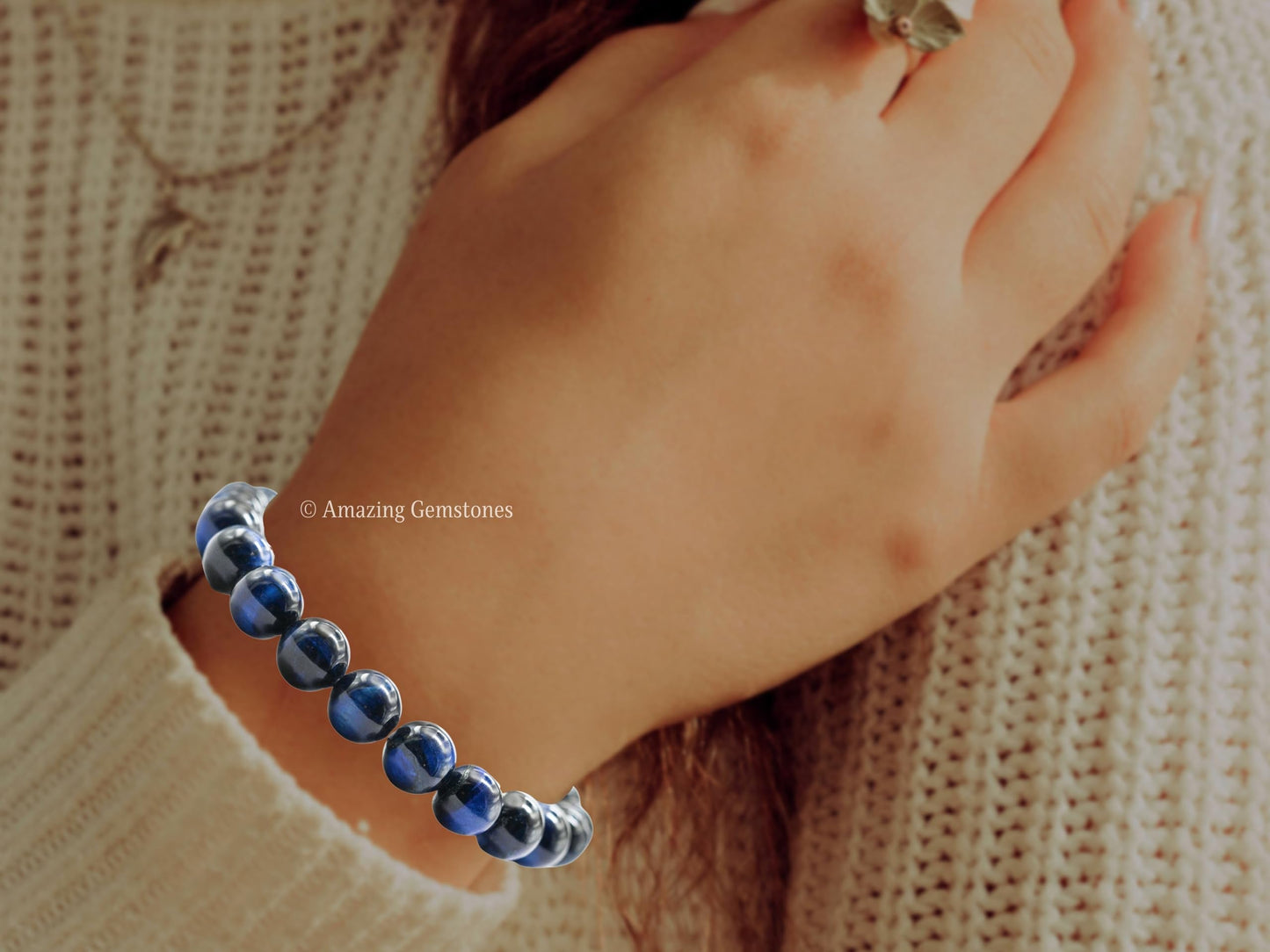 Amazing Gemstone Crystal Bracelet for Women Men's Gifts - Protection Healing Crystal Bracelet - 8mm Gemstone Beaded Stretchable Bracelet Pulseras Para Hombres Mujer Stocking Stuffers Mothers Day Gift (Blue Cat's Eye)