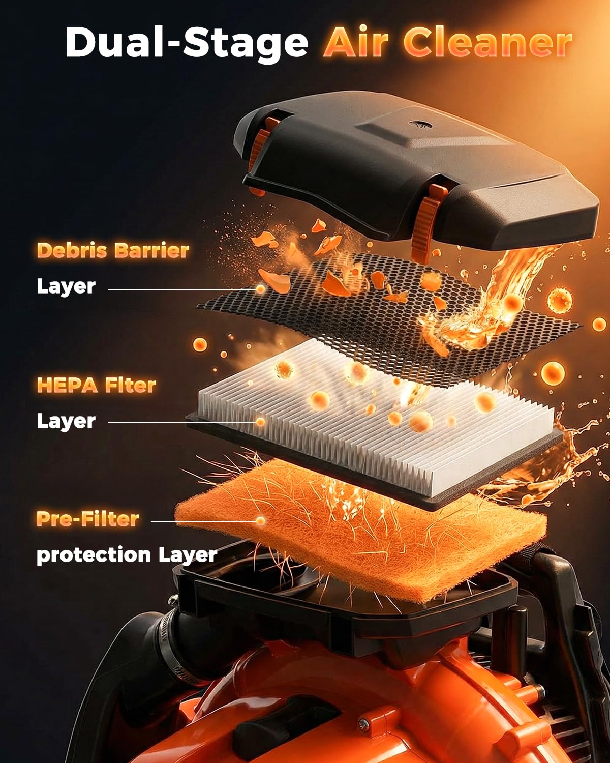 Getell 80cc Gas Backpack Leaf Blower, 900CFM 206MPH 2-Stroke Engine, Heavy-Duty Leaf & Snow Blower for Lawn, Garden & Commercial Use (Orange)