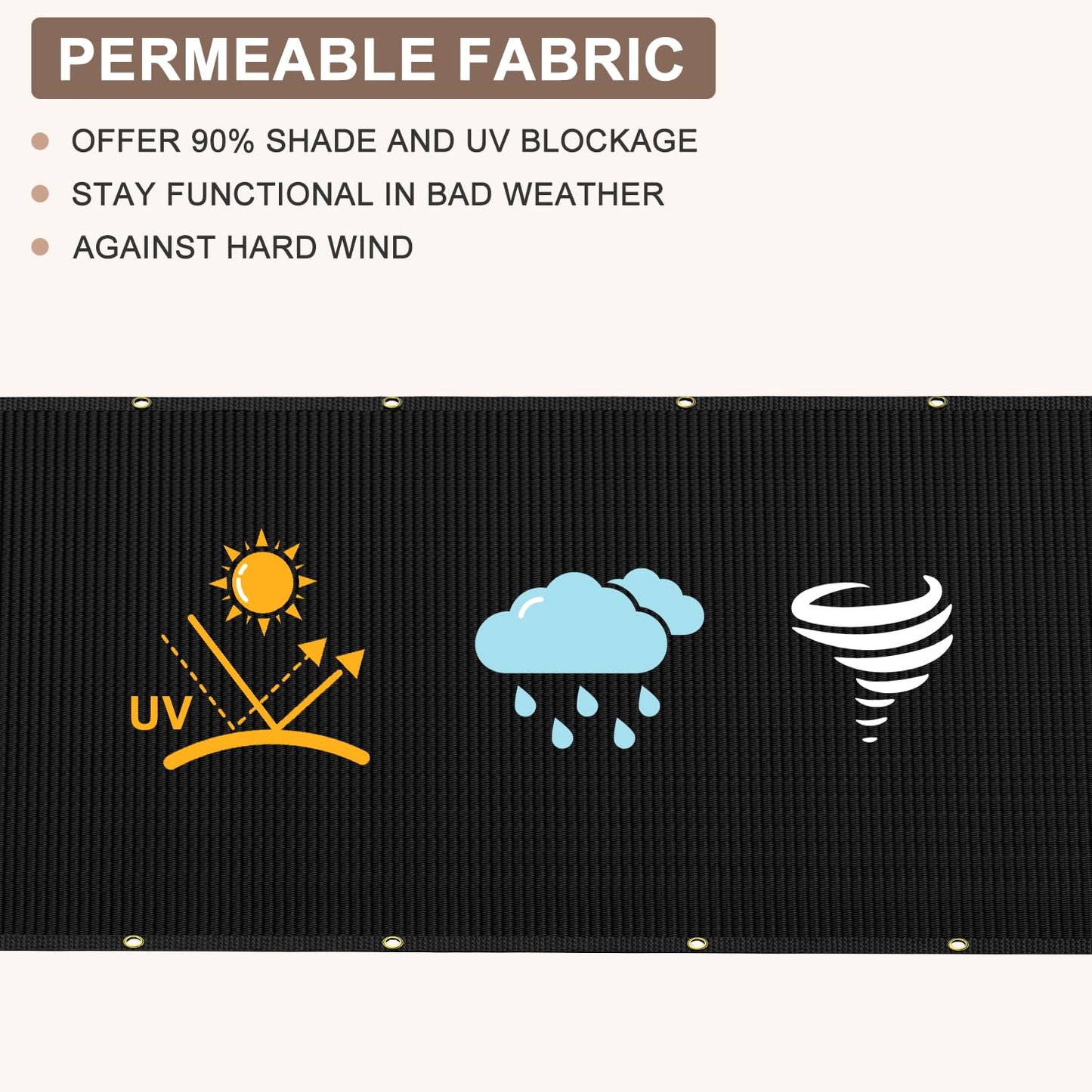 Patiobay 4X50FT Privacy Screen Fence, Heavy Duty Fencing Shade Cover, 170GSM 90% Blockage Mesh Shade Net for Wall Garden Yard Backyard (4 ft X 50 ft, Black)