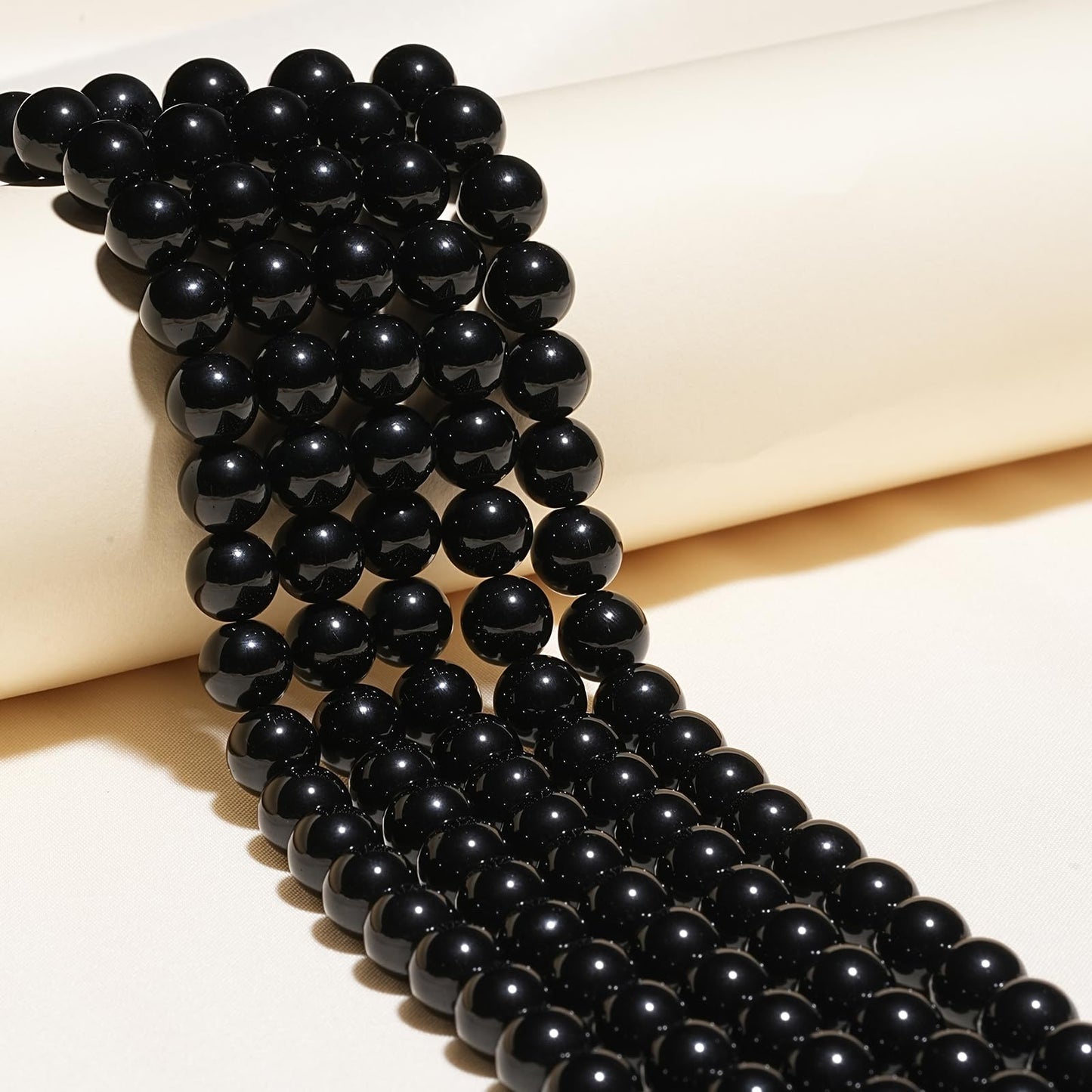 10mm Natural Black Onyx Agate Gemstone Beads Polished Round Smooth Stone Beads for Bracelets Jewelry Making 15inch Loose Beads