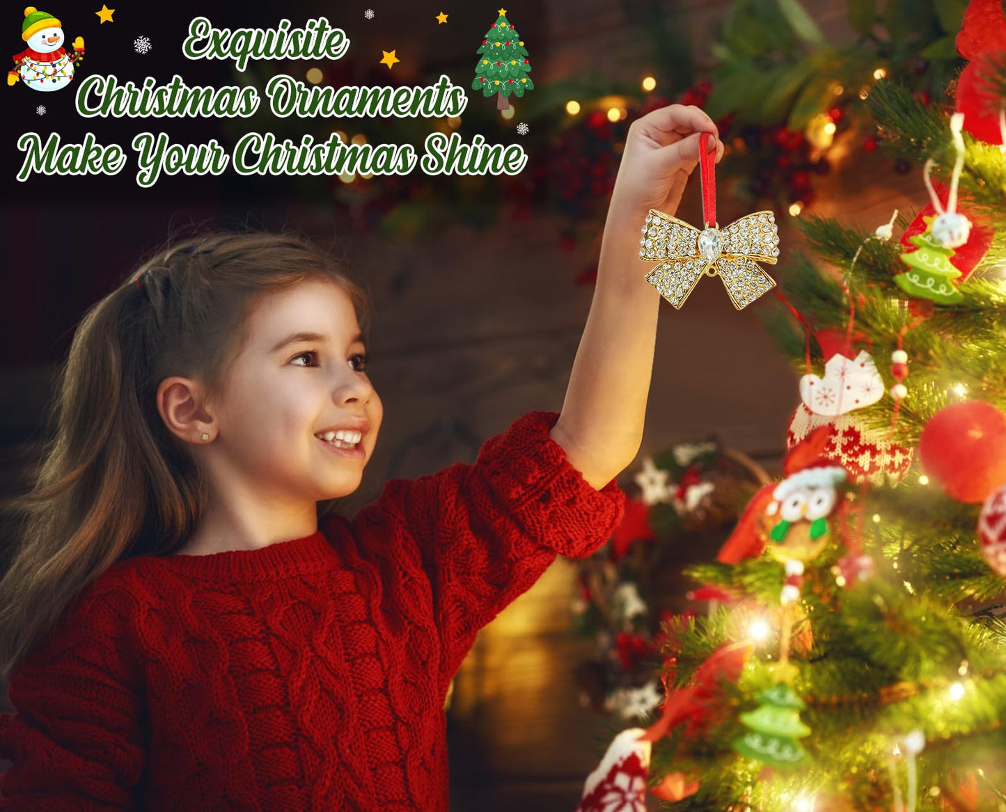 GMEMNOV Bow Christmas Ornaments - Bow Ornament for Christmas Tree Metal Bowknot Ornament Xmas for Kids Girls Women