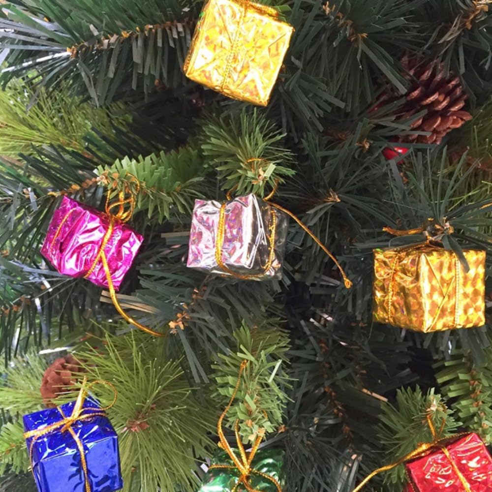 24PCS Shiny Mini Boxes Ornaments，Christmas Tree Decoration,Metal Foil Wrapped Ornaments，for Christmas Tree Hanging Decorations