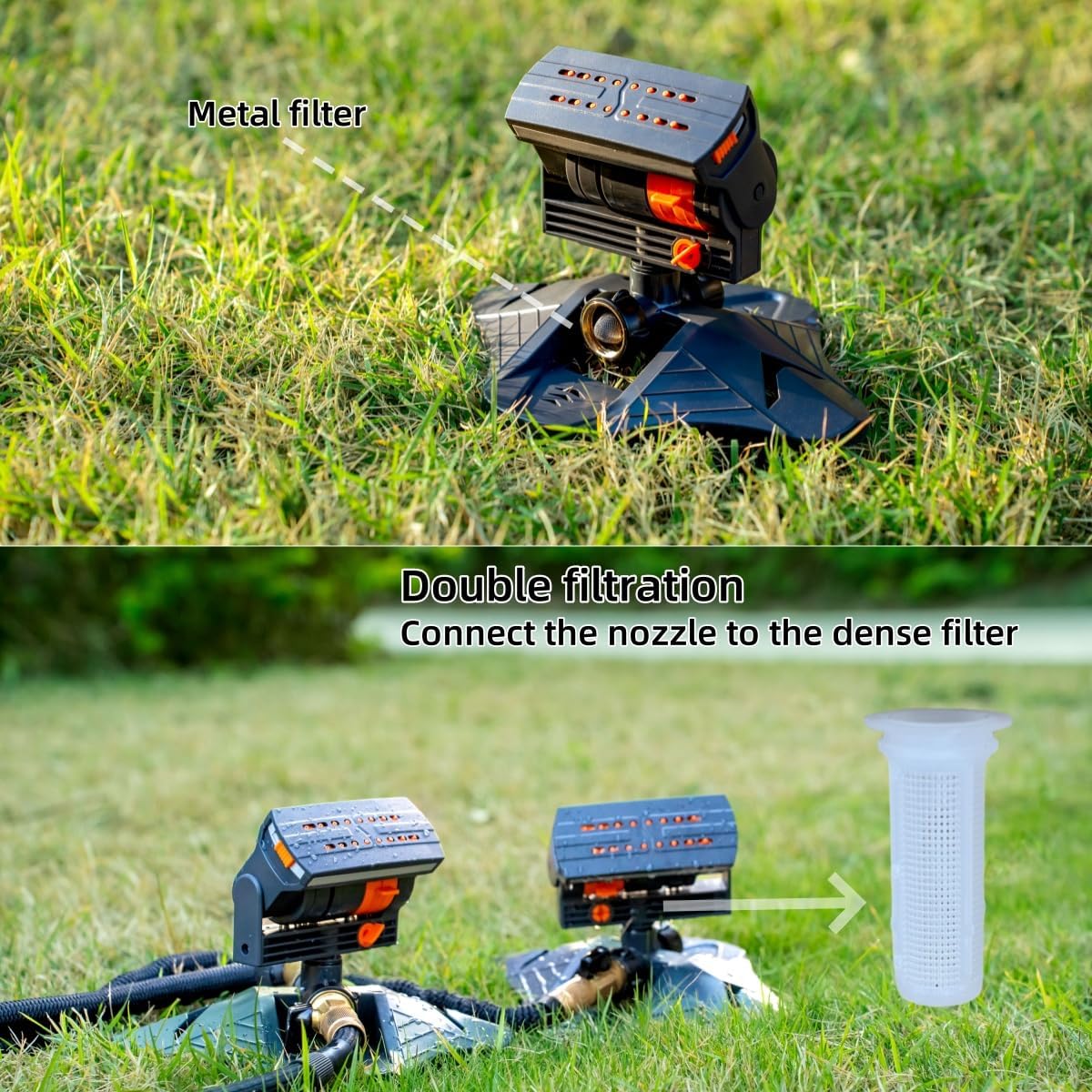 V.C.Formark Upgraded Adjustable Oscillating Sprinkler, 16 Mini Turbine, Wide Area Coverage, Heavy-Duty Triangular Bracket Compatible for Lawn Yard Garden Watering