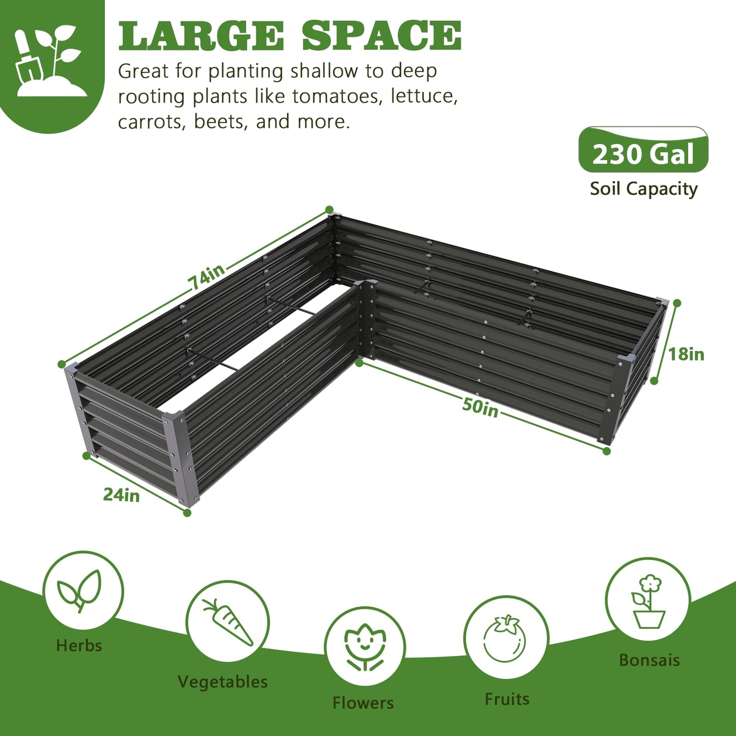 A ANLEOLIFE 2 Set L-Shaped Galvanized Raised Garden Beds Outdoor,74x74x18in Large Metal Planter Box for Planting Vegetables Flowers Herb, Anti-Rust & Easy-Setup, Quartz Grey