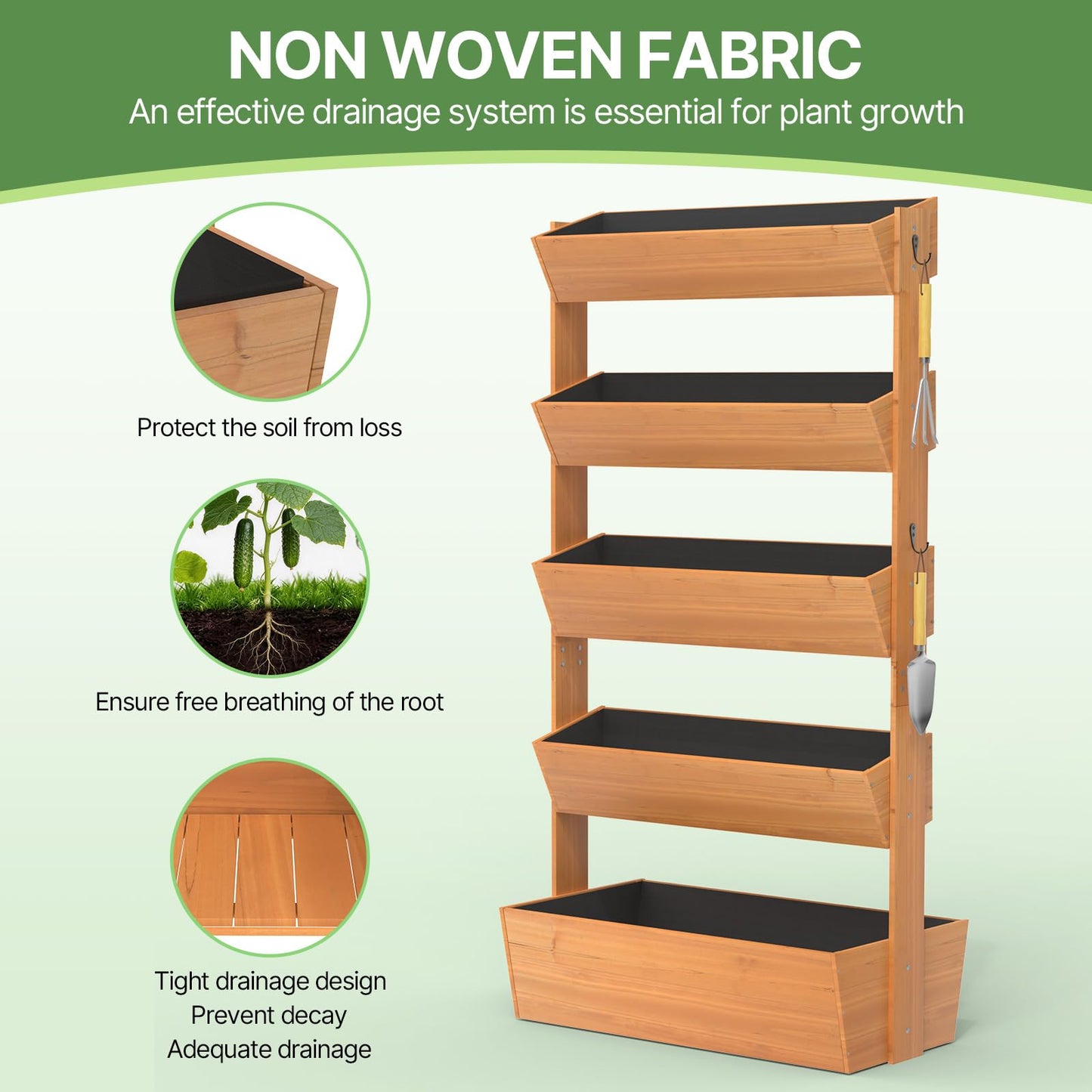 Suteck Raised Garden Bed, Vertical Wooden Raised Garden Bed, 5 Tier Garden Planters Freestanding Plant Stand Flower Rack Wooden Planter Box For Plants Flowers Herbs Vegetables Indoor Outdoor Gardening
