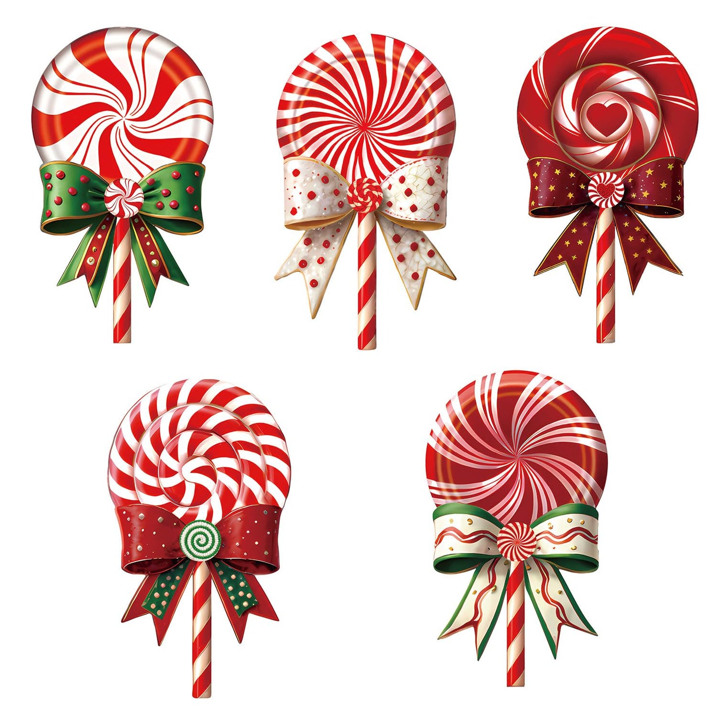 BoGlowHaven Outdoor Christmas Decorations Jumbo 24 Inch Lollipop Yard Signs 5ct with 20 Stakes 10 Fiberglass and 10 Metal Waterproof Holiday Christmas Decorations for and Garden Waterproof