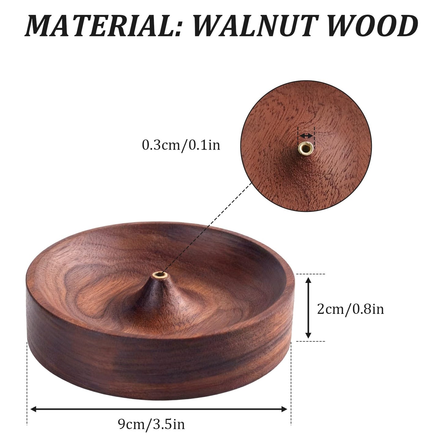 Incense Holder,Black Walnut Hand - Crafted Round Burner for Sticks with Ash Catcher,Perfect for Relaxation at Home, Yoga,Spa & as a Gift(3.5 * 3.5in)