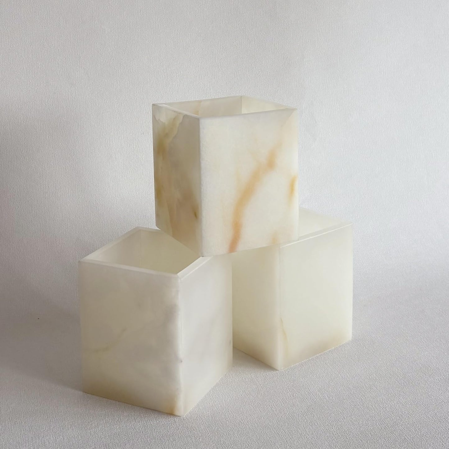 StonePlus Natural Marble Stone Square Storage Container Empty Vessel Holder Cup for Candle/Pens/Sundries items (White Onyx)