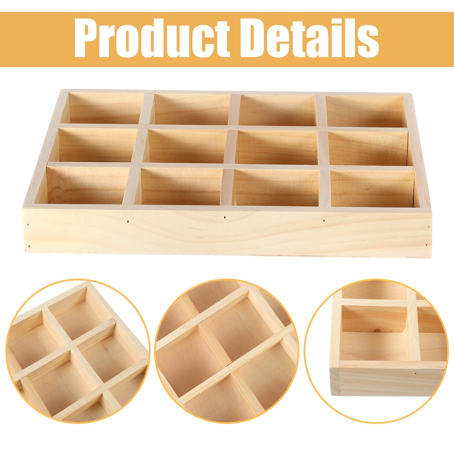 Douaowoc 2 Pack Wooden Sorting Tray Grid Display Wood Divided Organizer Rectangular Vanish Finished Section Box for Rings Earrings Necklaces Bracelets (12 Compartments, 12.9 x 9.1 x 1.55 Inch)