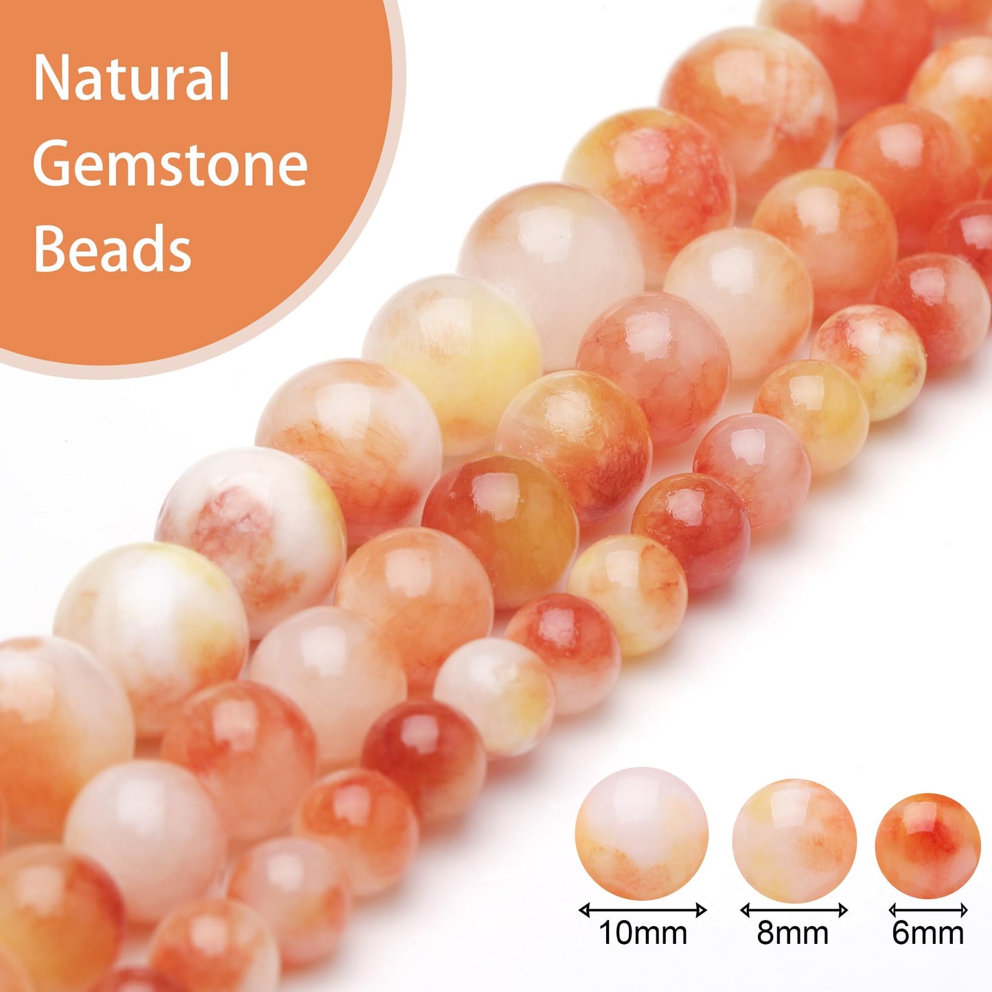 Chicager Natural Stone Beads for Jewelry Making,8mm Orange Jade Polished Smooth Round Gemstone Beads for Bracelet Necklace 15 Inch