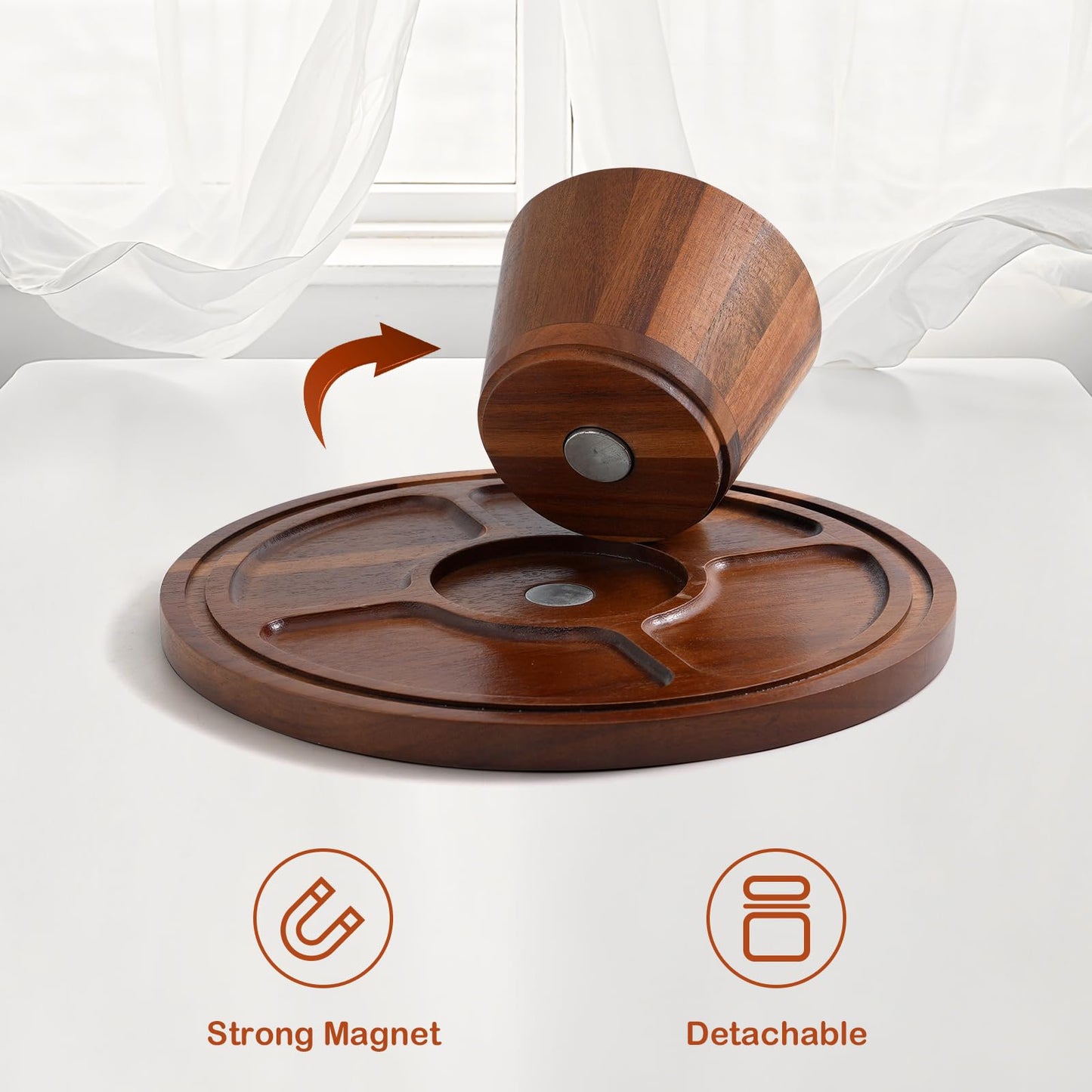 ChilkukUie Acacia Wood Cake Stand with Glass Lid – 12" Magnetic Base, Detachable Serving Tray for Cake, Cheese, Charcuterie, Snacks & Desserts – Wooden Cake Holder for Parties & Kitchen Display