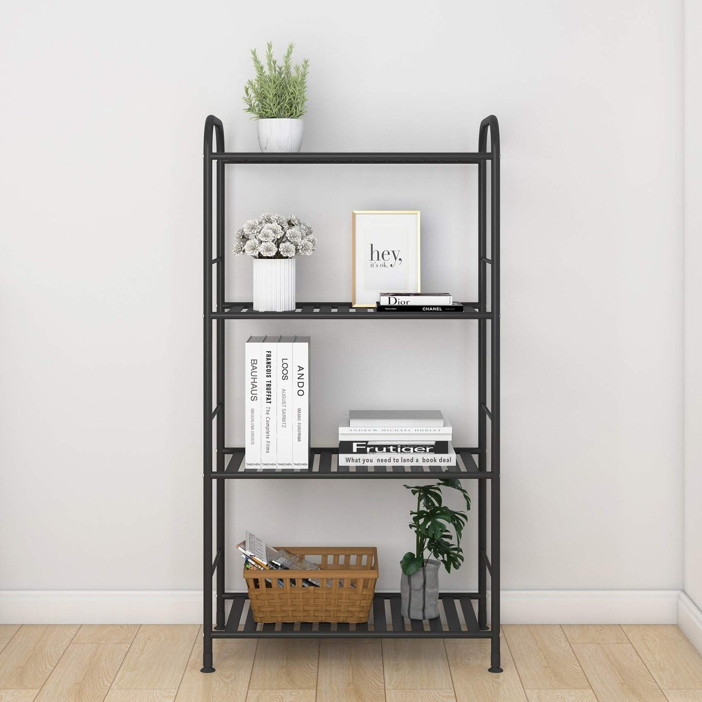 JSB 4-Tier Adjustable Shelving Unit, Heavy Duty Storage Rack Organizer Metal Corner Shelf for Kitchen Living Room Laundry Pantry Bathroom (Black, 4 Tier)…