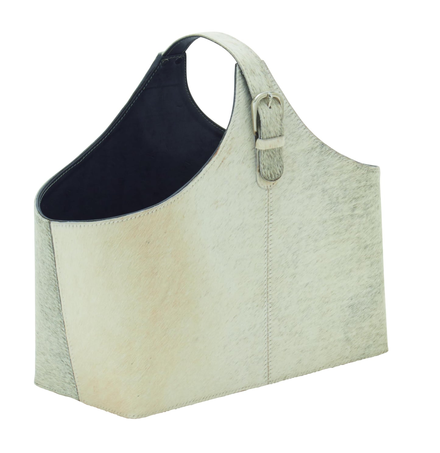 Deco 79 Leather Handmade Box Style Single Slot Magazine Holder with Detail Stitching and Curved Handles, 17" x 5" x 15", Gray