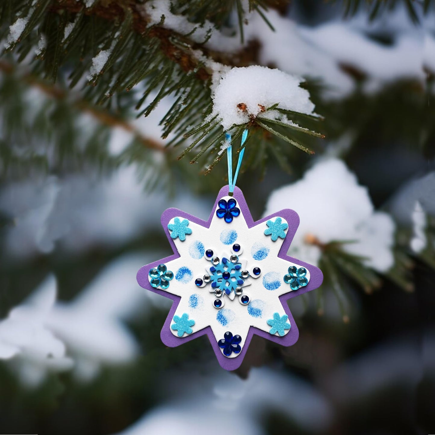 MLOLM 30 Sets Thumbprint Snowflake Craft Kit Christmas Thumbprint Ornament Kit Make Your Own Snowflake Sticker for Winter Christmas Frozen Home Activities Party Favors