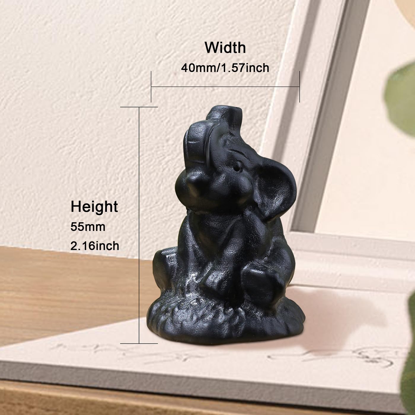 ZHIYUXI 2.2" Crystal Elephant Statue Decor Black Lucky Cute Elephants Figurine Matte Obsidian Crystals Figurine Spiritual Gifts for Women Small Sculpture for Home Office Desk Room Decoration