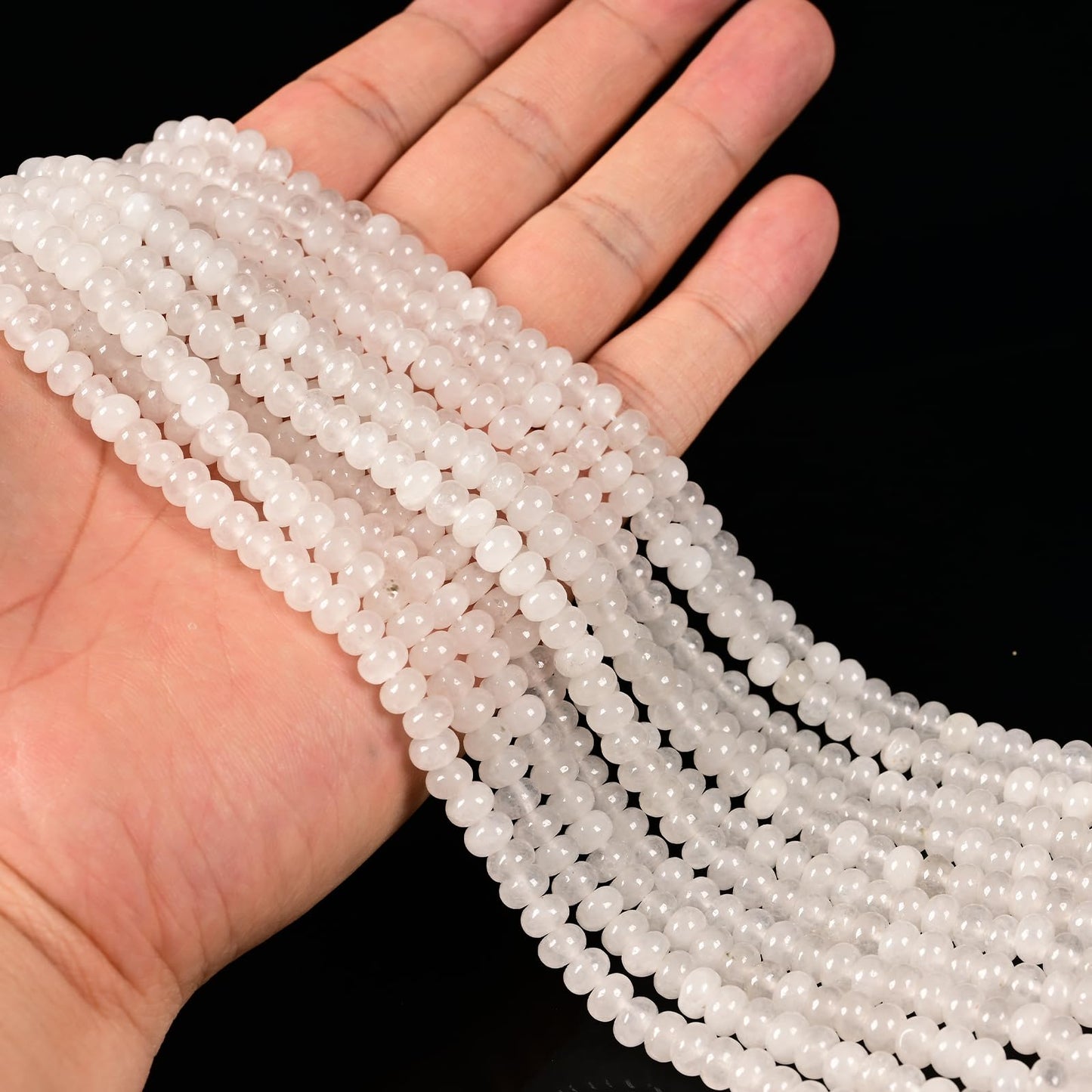 ICAI 4x6mm Natural Rondelle Beads – Loose Gemstone Spacers for DIY Jewelry Making (White Jade)