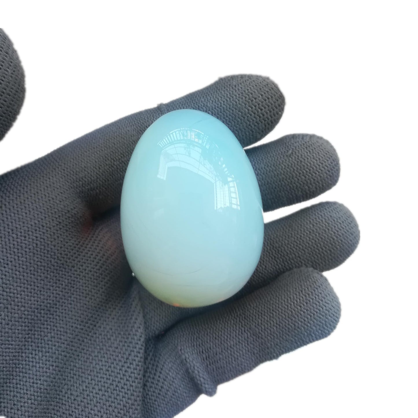 Sunshcat Synthetic Opalite Egg Shaped Meditation Chakra and Home Decor Balance Crystals and Healing Stones Statue Set,35 * 50mm Easter and Thanksgiving Gift,with Wooden Bracket
